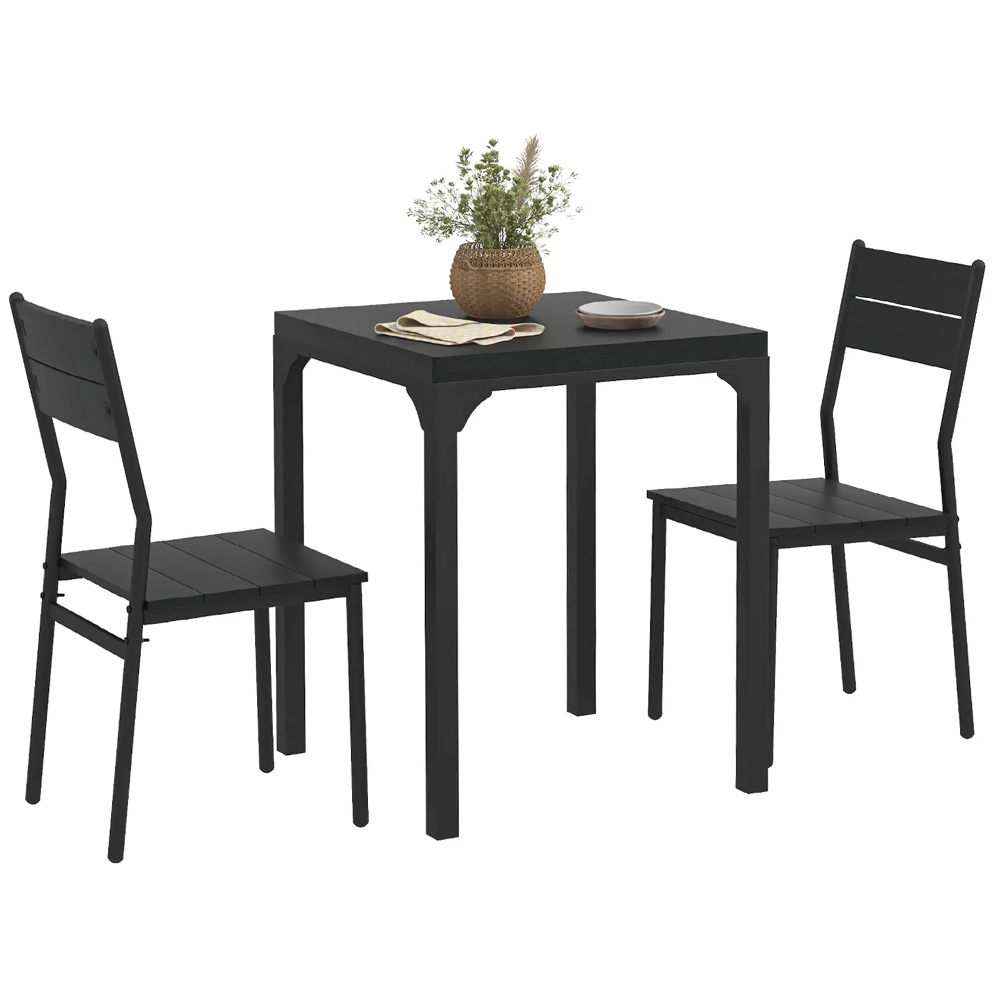 3 Piece Dining Room Set for 2, Dining Table Set for Breakfast Nook, Space Saving, Black