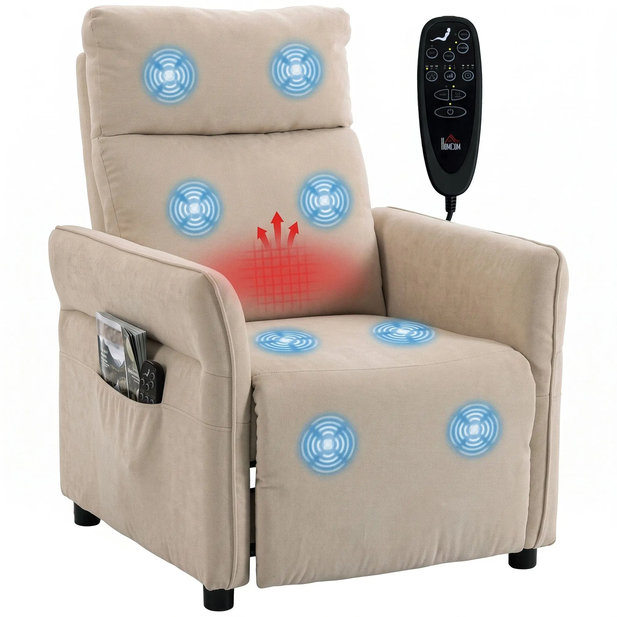 Push-Back Recliner with Heat & Massage, Adjustable Arms and Footrest, Beige