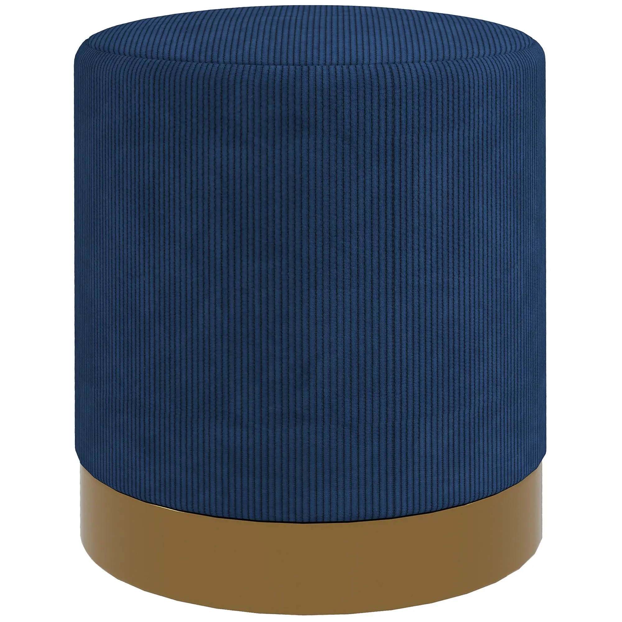 Round Corduroy Footstool with Soft Padded Seat, Dark Blue