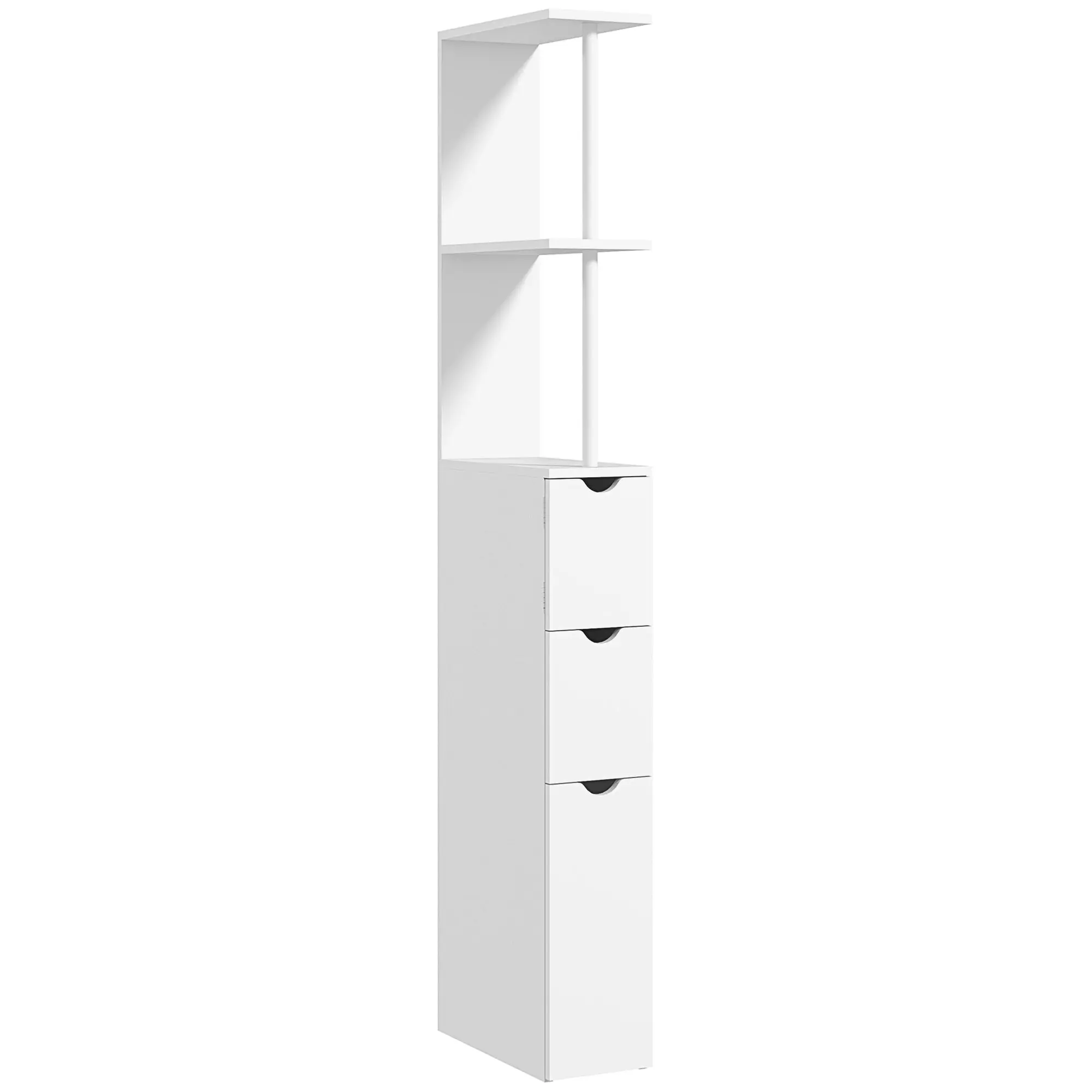 Slim Bathroom Linen Cabinet with Drawers, Cabinet & Open Shelves for Space Saving, White