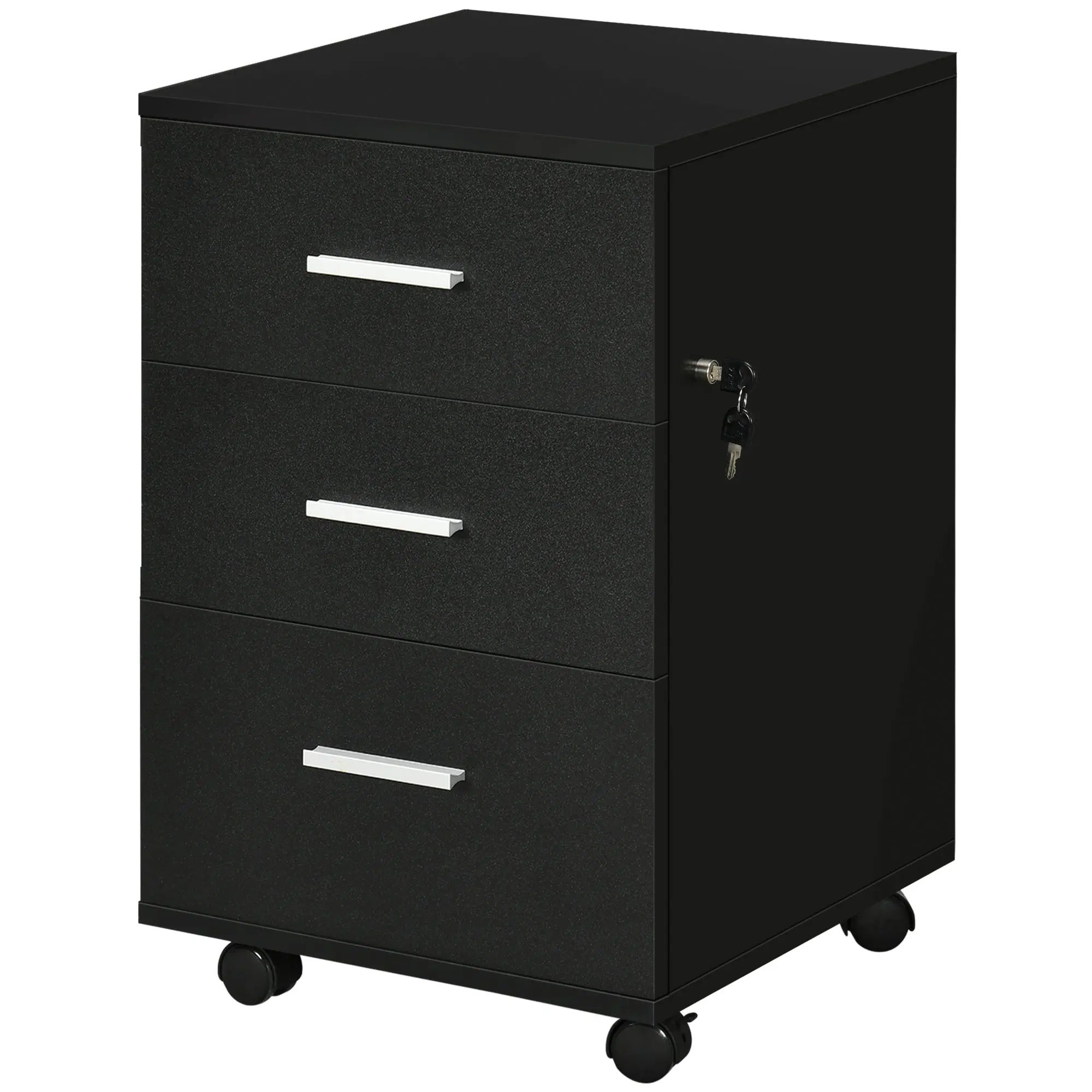 3 Drawer File Cabinet w/ Lock & Keys, Mobile Vertical Cabinet with Universal Wheels, Black