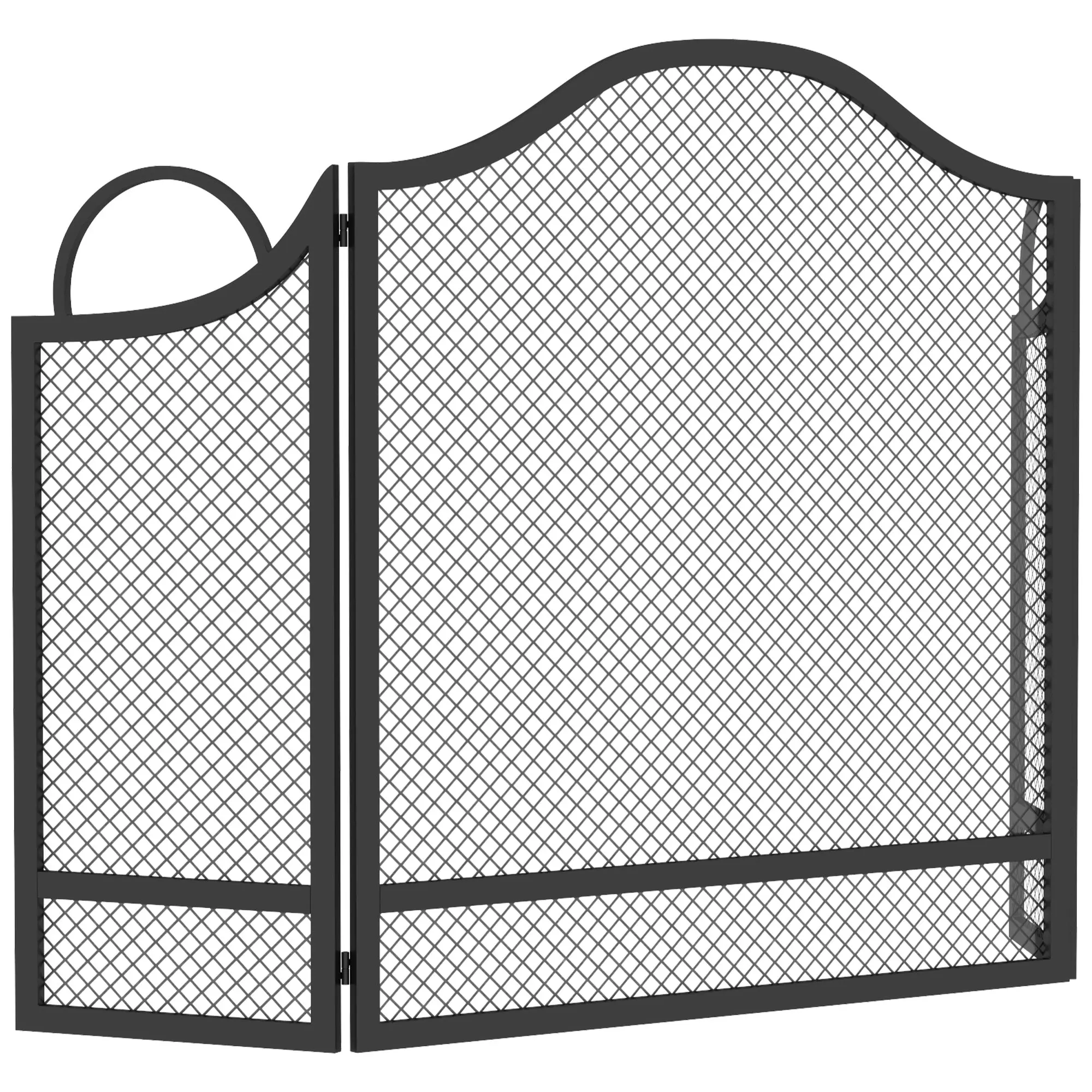 Floral 3-Panel Folding Fireplace Screen with Metal Spark Guard, 122 x 1 x 74 cm Black