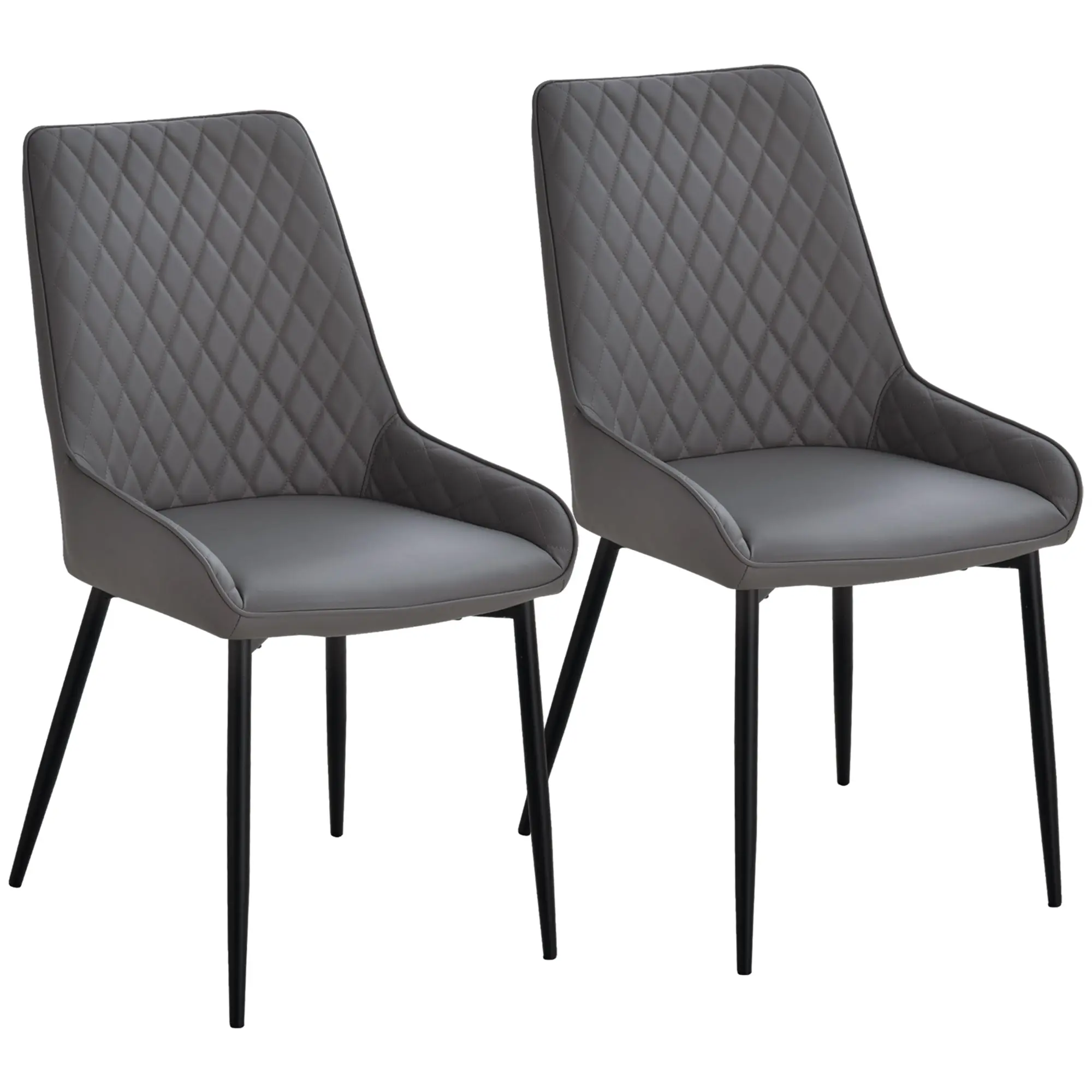 Set of 2 PU Leather Dining Chairs with Tufted Backs & Steel Legs, Grey