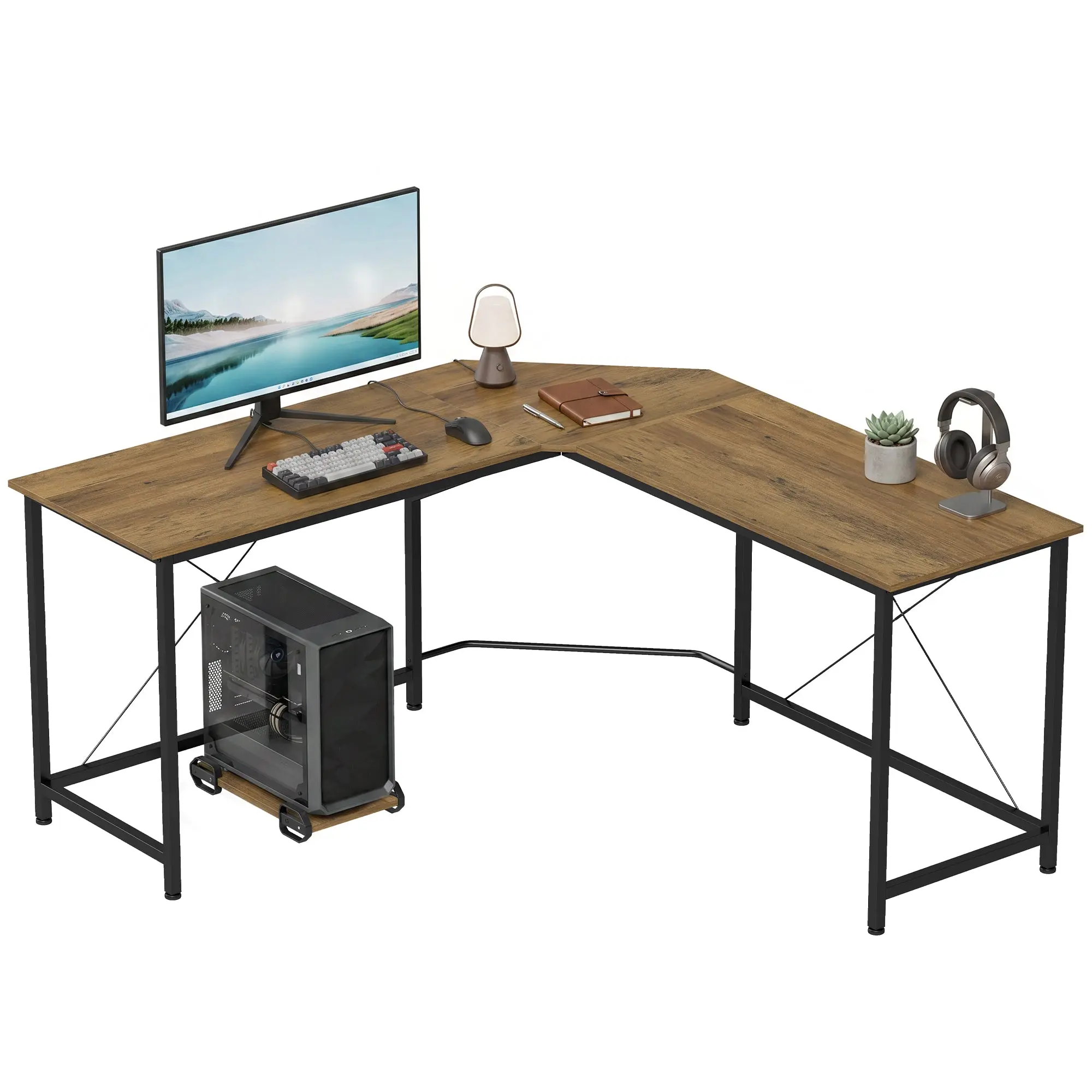 150 x 150 x 75 cm L-shaped Corner Desk for Gaming & Office, Grey Wood Effect