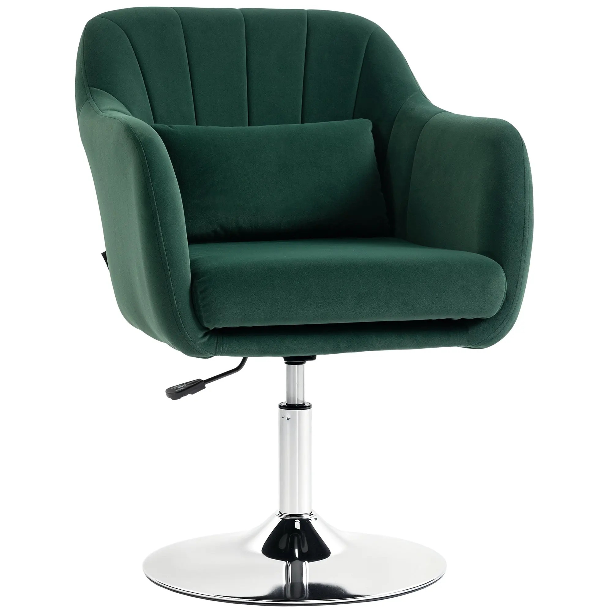 Velvet Swivel Accent Chair with Adjustable Height & Lumbar Support, Dark Green