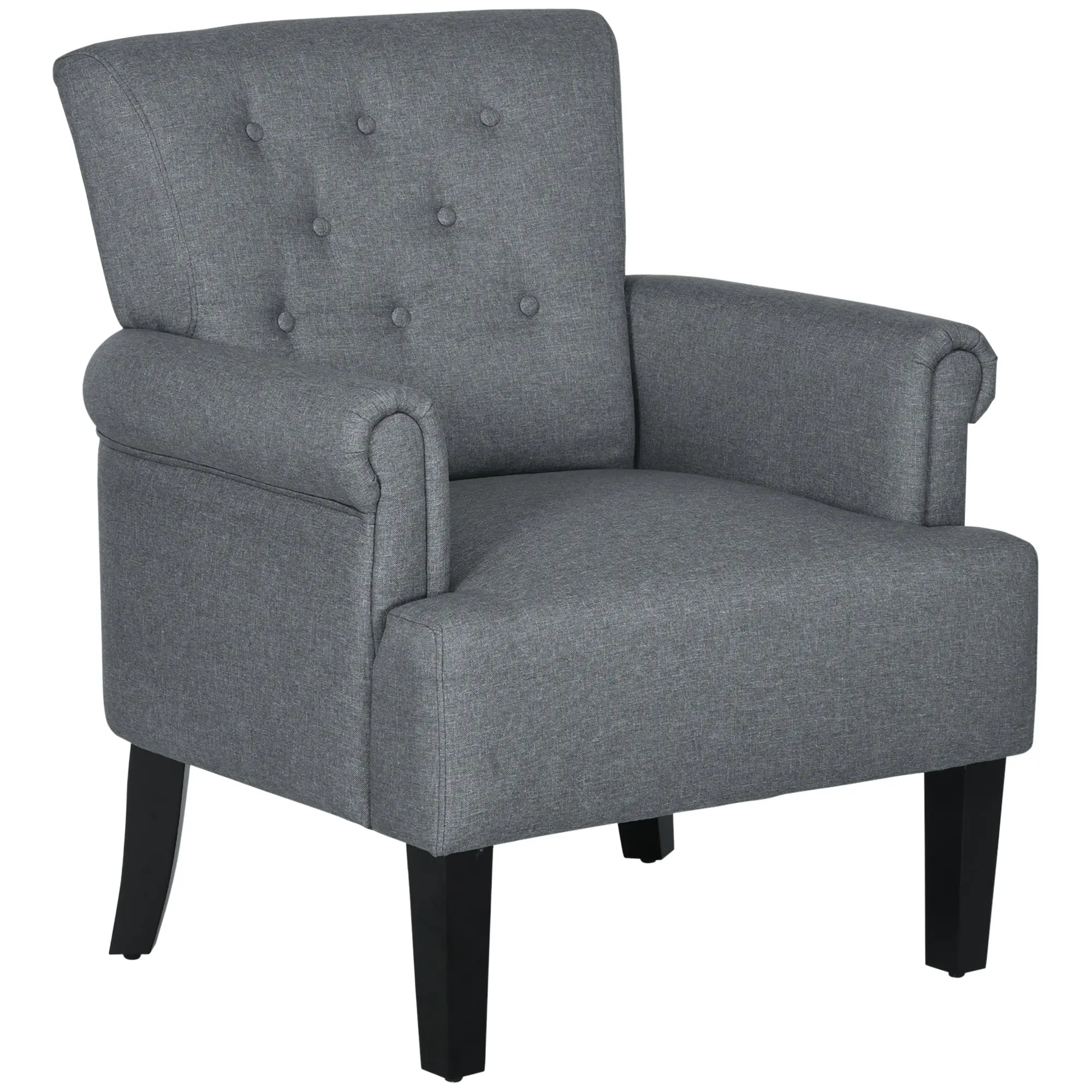 Tufted Accent Armchair with Wood Legs & Thick Padding, Grey