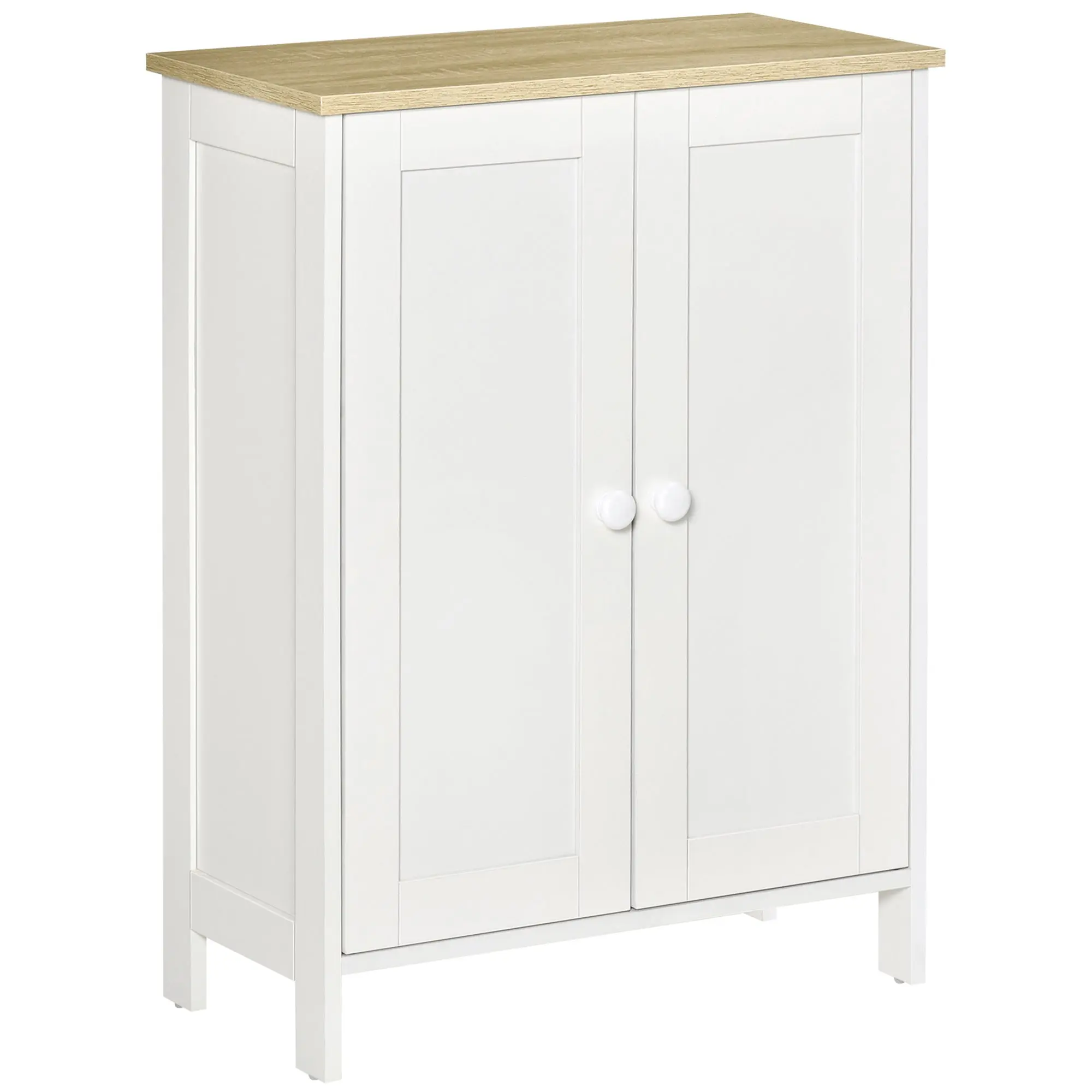 2-Doors Kitchen Storage Cabinet with 2 Adjustable Shelves & Wood Effect Tabletop, White