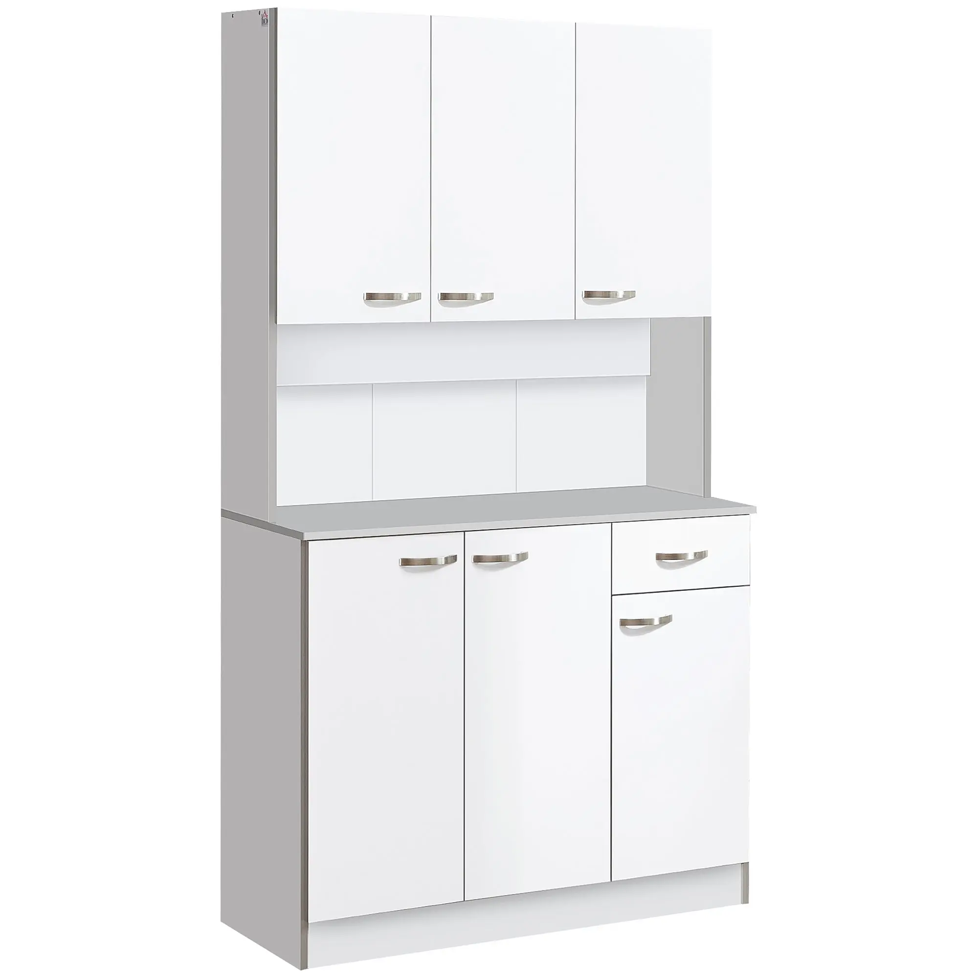 71"  Kitchen Buffet with Hutch and Microwave Stand, White
