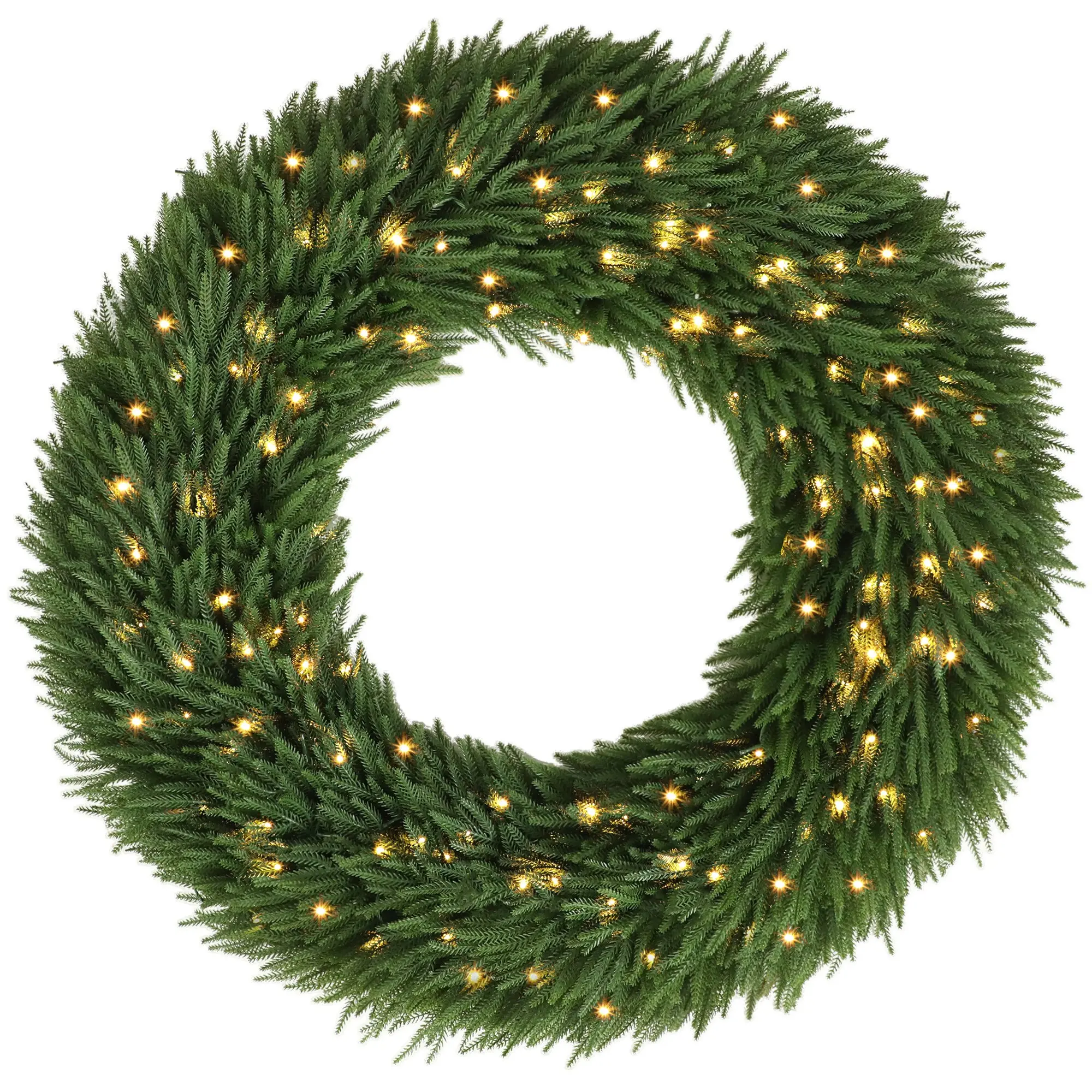 48 in Pre-Lit Norfolk Pine Christmas Wreath with 150 LEDs, 770 Tips, Green