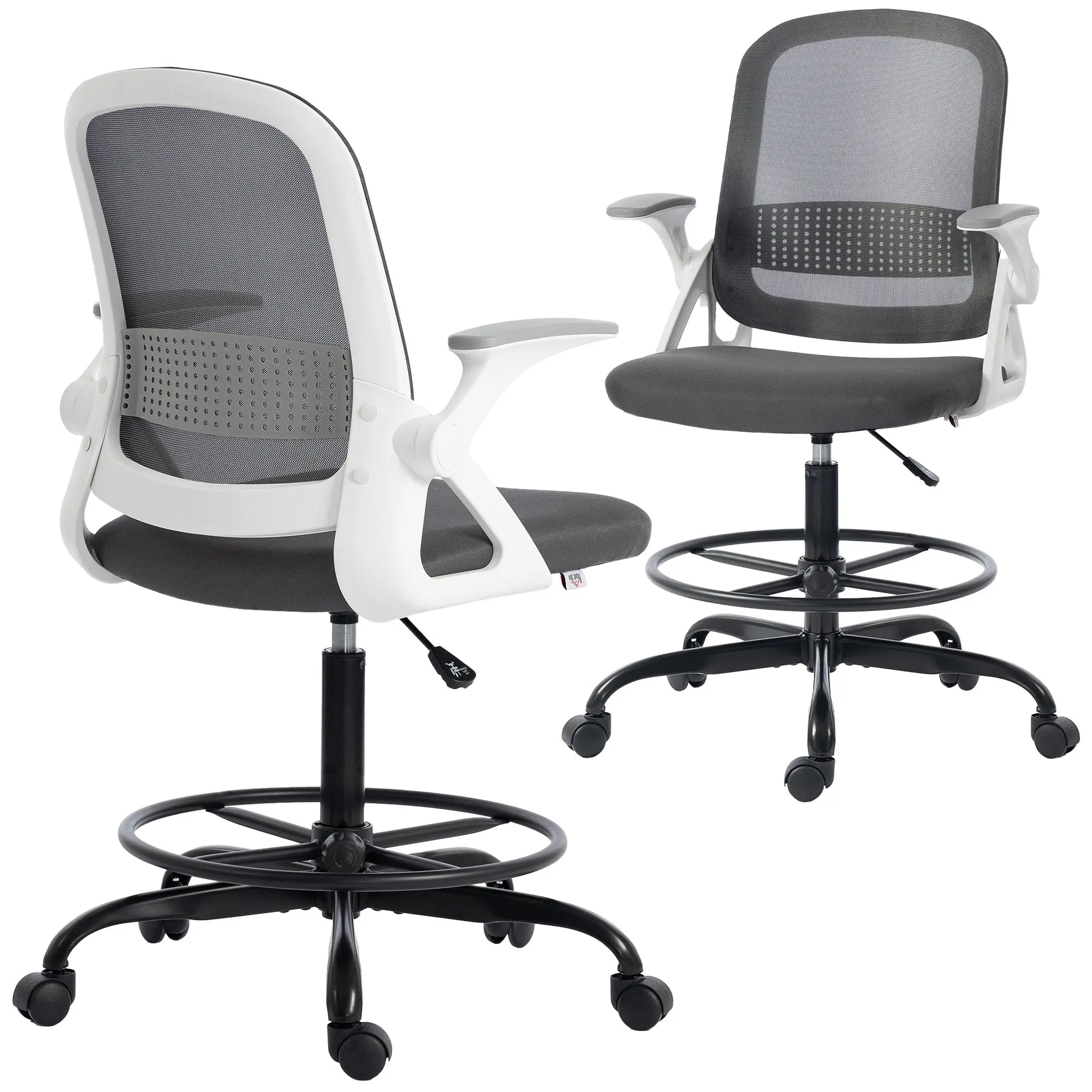 Adjustable Mesh Sit-Stand Chair with Lumbar Support & Flip Armrests, Grey