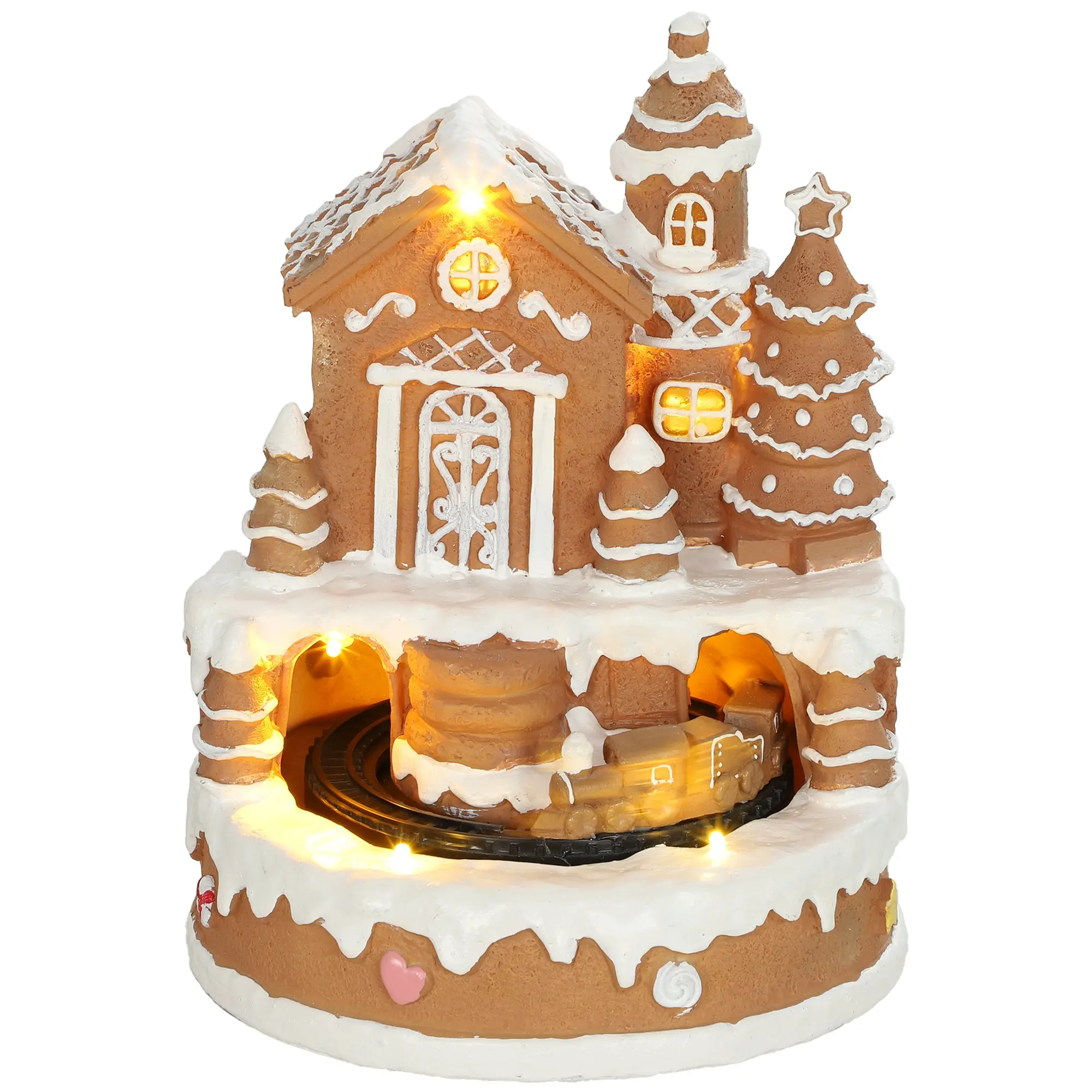 Lighted Musical Gingerbread House with Rotating Train, 7 Warm LEDs & 8 Tunes