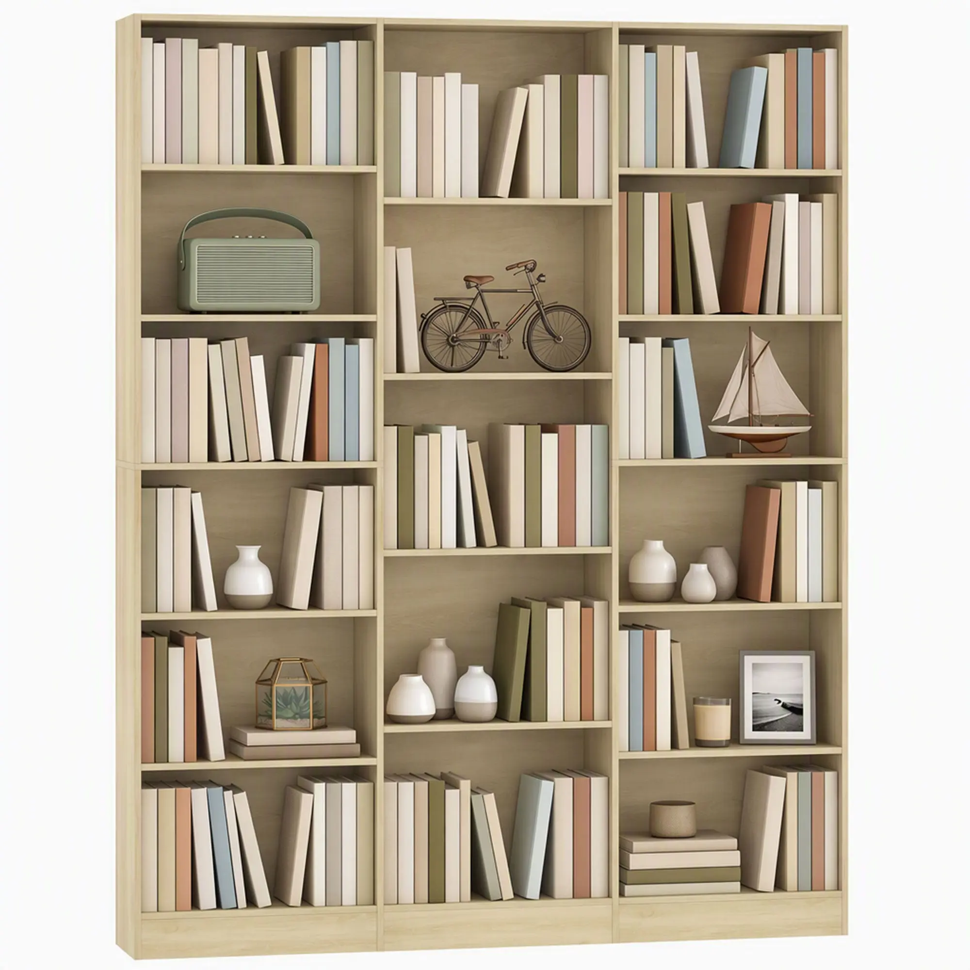 6-Tier Bookcase with 17 Cubes and Adjustable Shelves, 149 x 23.6 x 188 cm Oak
