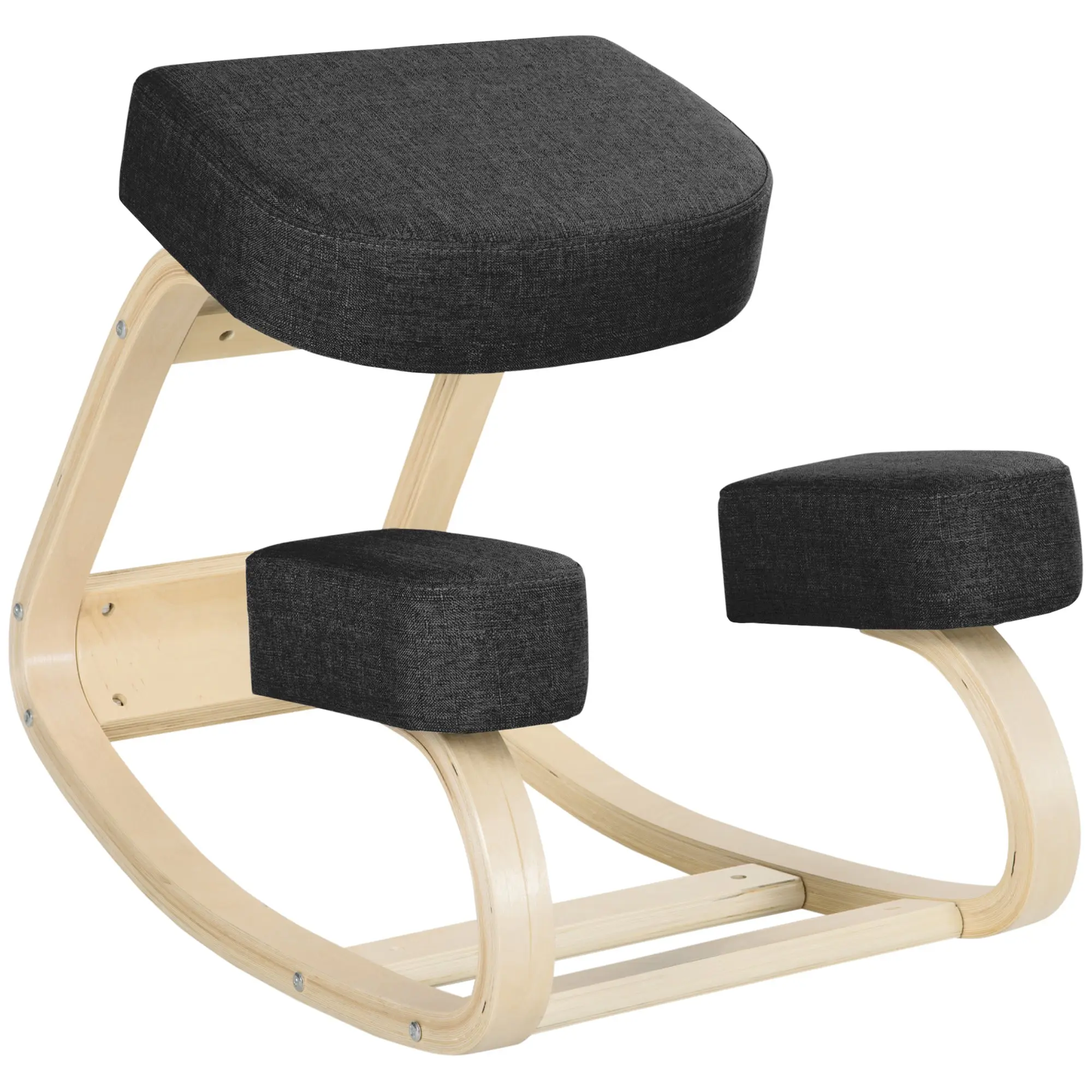 Ergonomic Kneeling Chair with Thick Cushions, Birch Wood Frame, Desk Knee Stool, Black