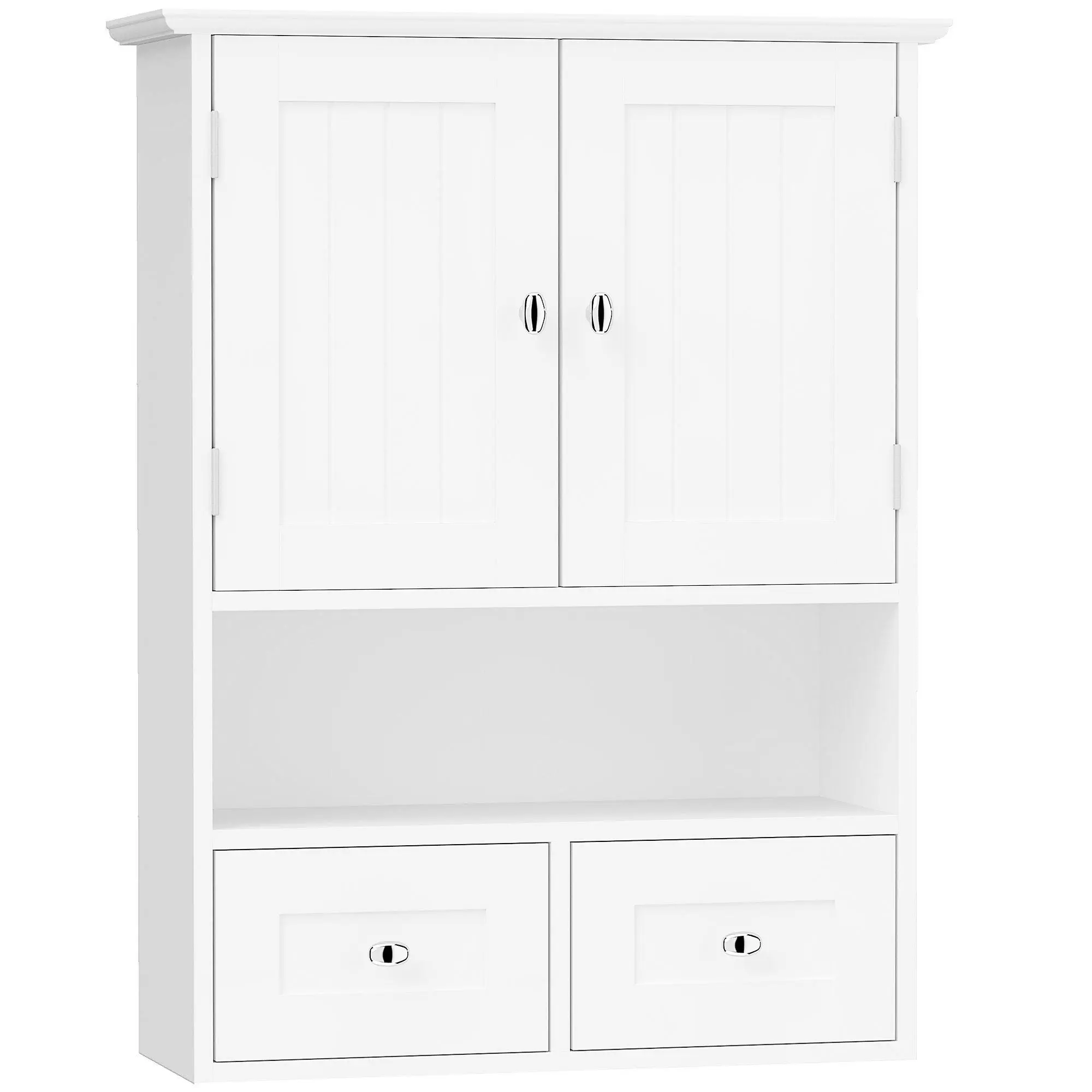 Bathroom Wall Cupboard, Over Toilet Storage Medicine Cabinet with Shelf & Drawers, White