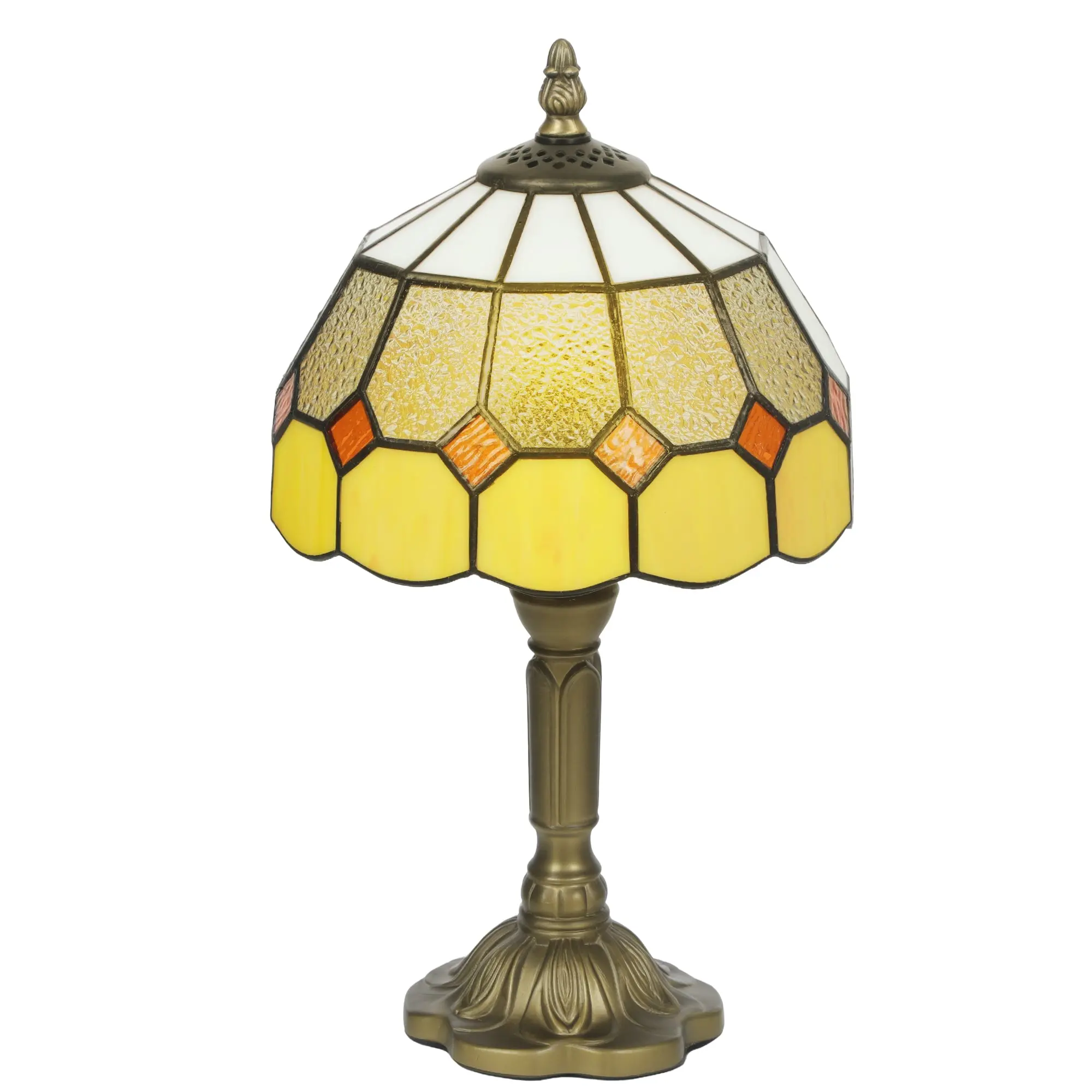Handmade Stained Glass Table Lamp, Tiffany-Style Bedside Lamp for Bedroom, Living room, Home, Nightstand, Decorative Night Light, Orange