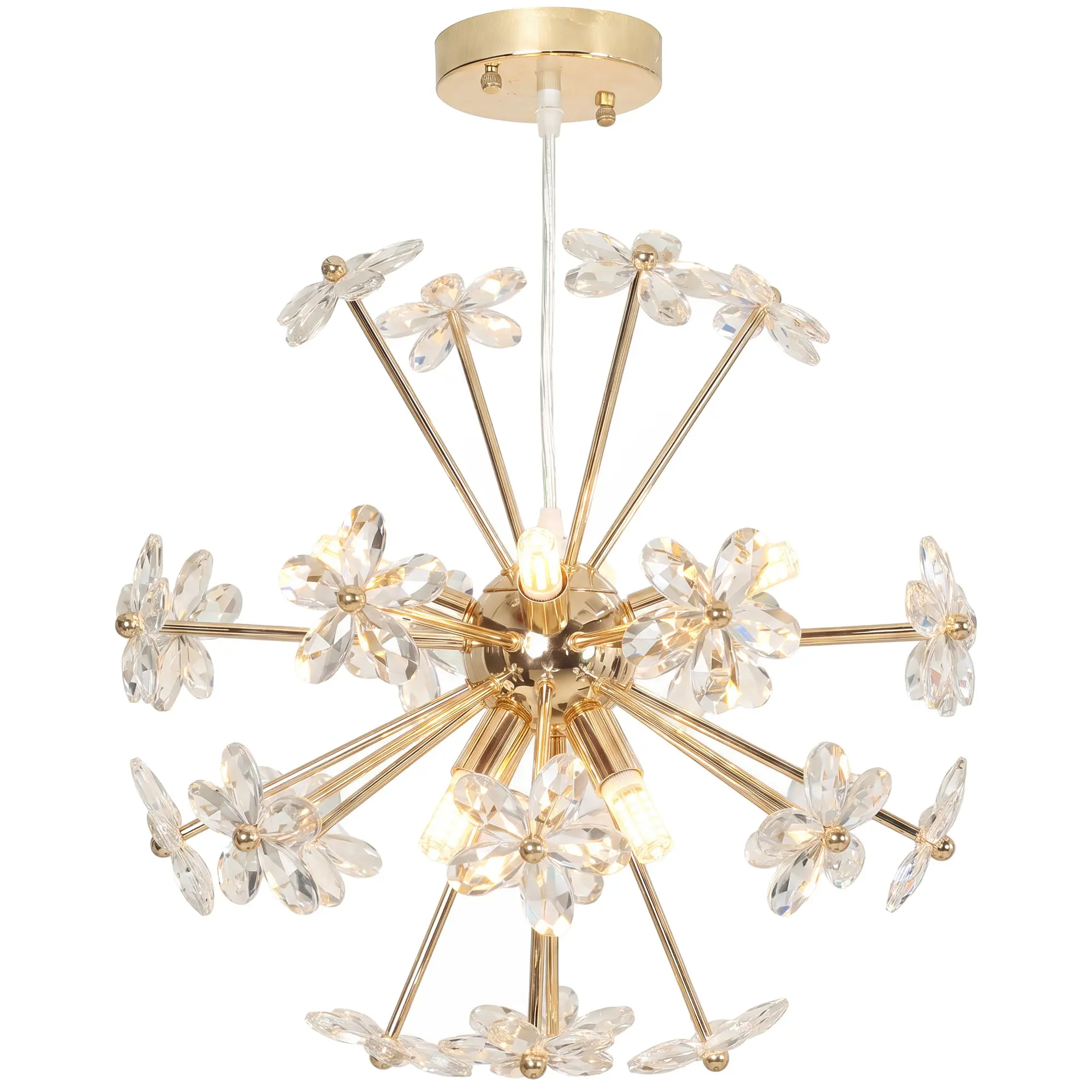 Crystal chandelier ceiling light with flower pendant, adjustable height, clear