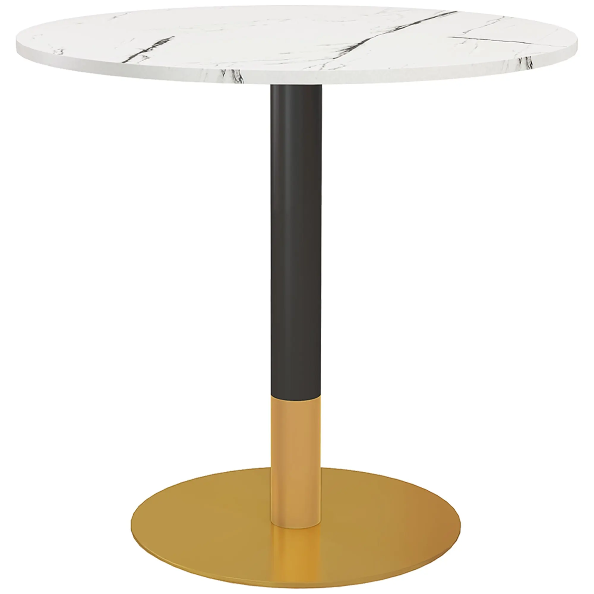 Round Modern Dining Table for 4 with Faux Marble Top, White
