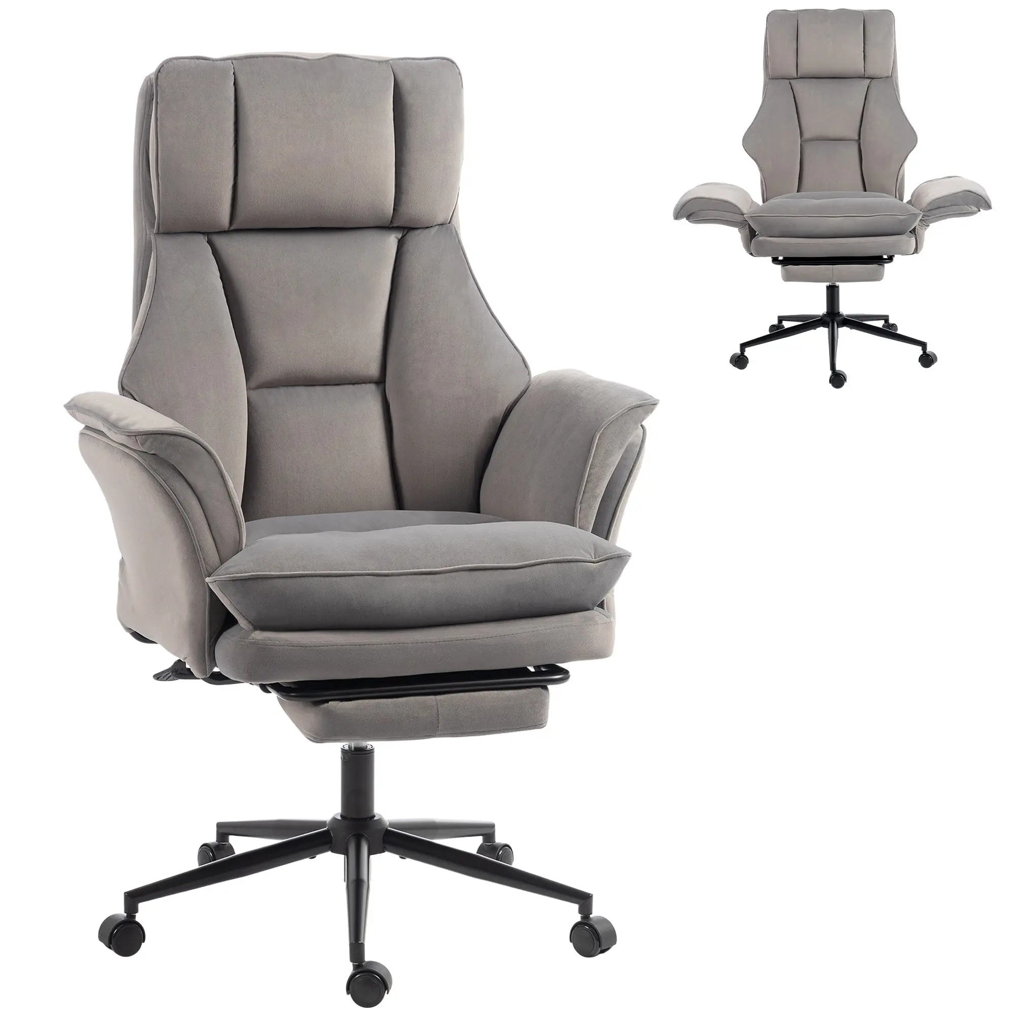 Cross-Leg Reclining Office Chair with Footrest, Flip-up Arms, Grey