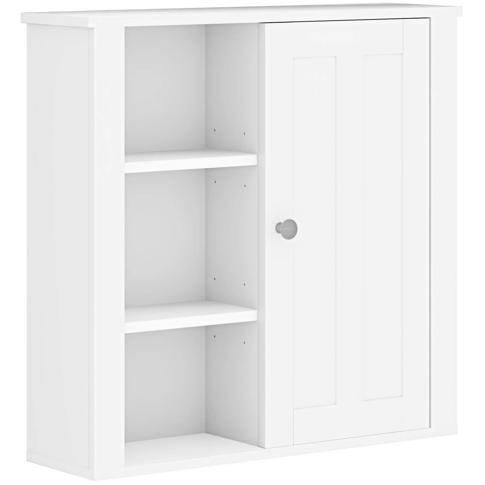 Bathroom Wall Cabinet with Adjustable Shelves and Cupboard, 53 x 15 x 51 cm, White