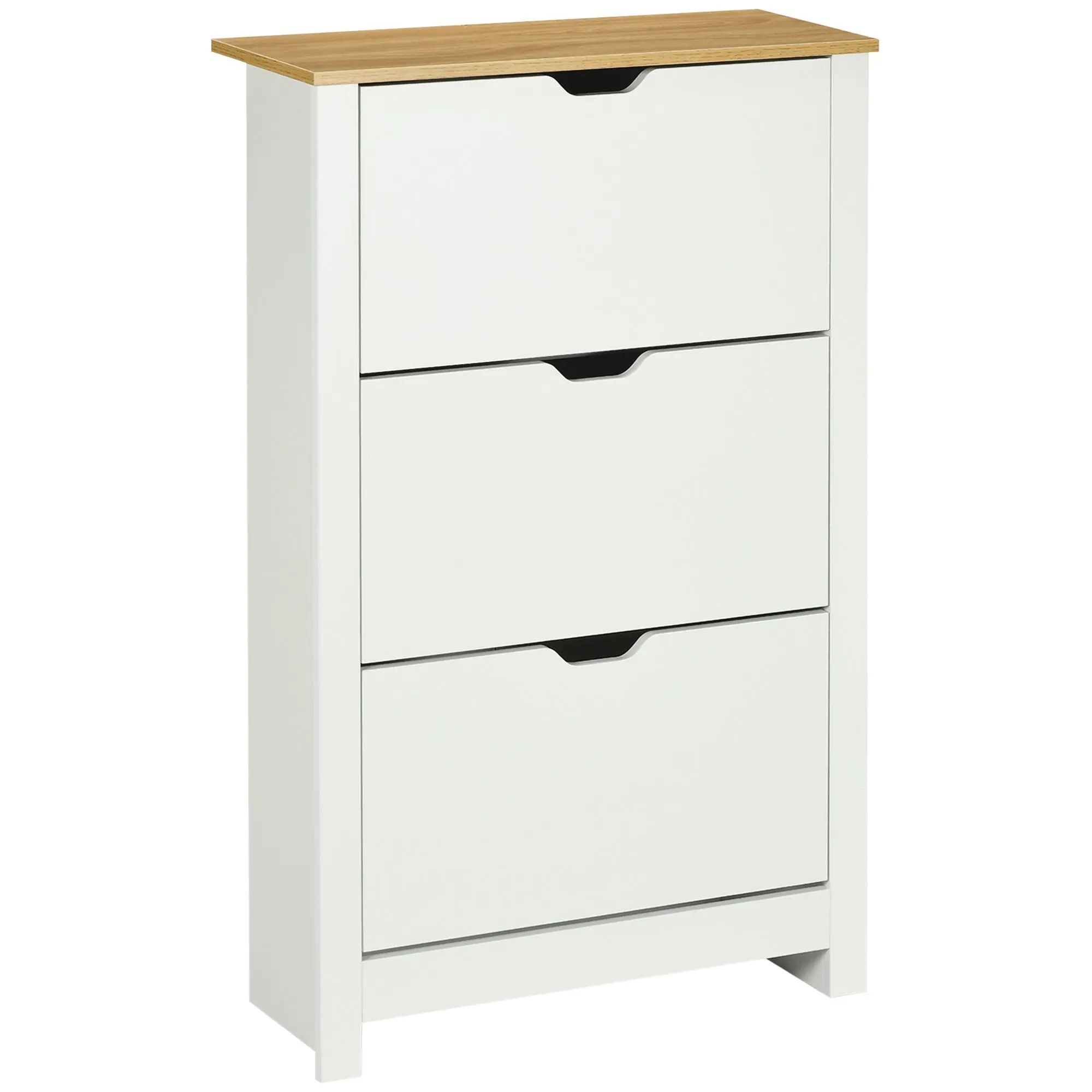 Space Saving Shoe Storage Cabinet with 3 Flip Drawers for 18 Pairs of Shoes, White