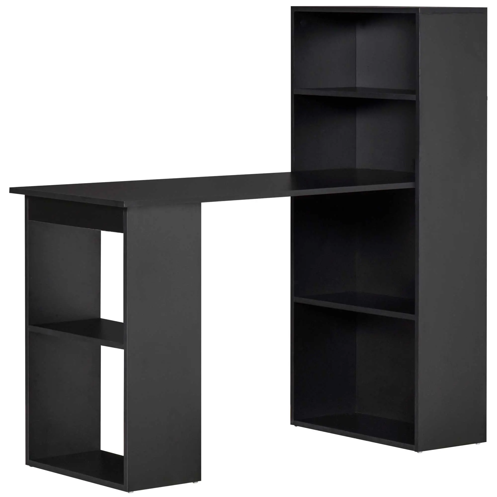 Modern Computer Desk with 4 Cubby Shelves, Writing Table Workstation with Bookshelf, Black
