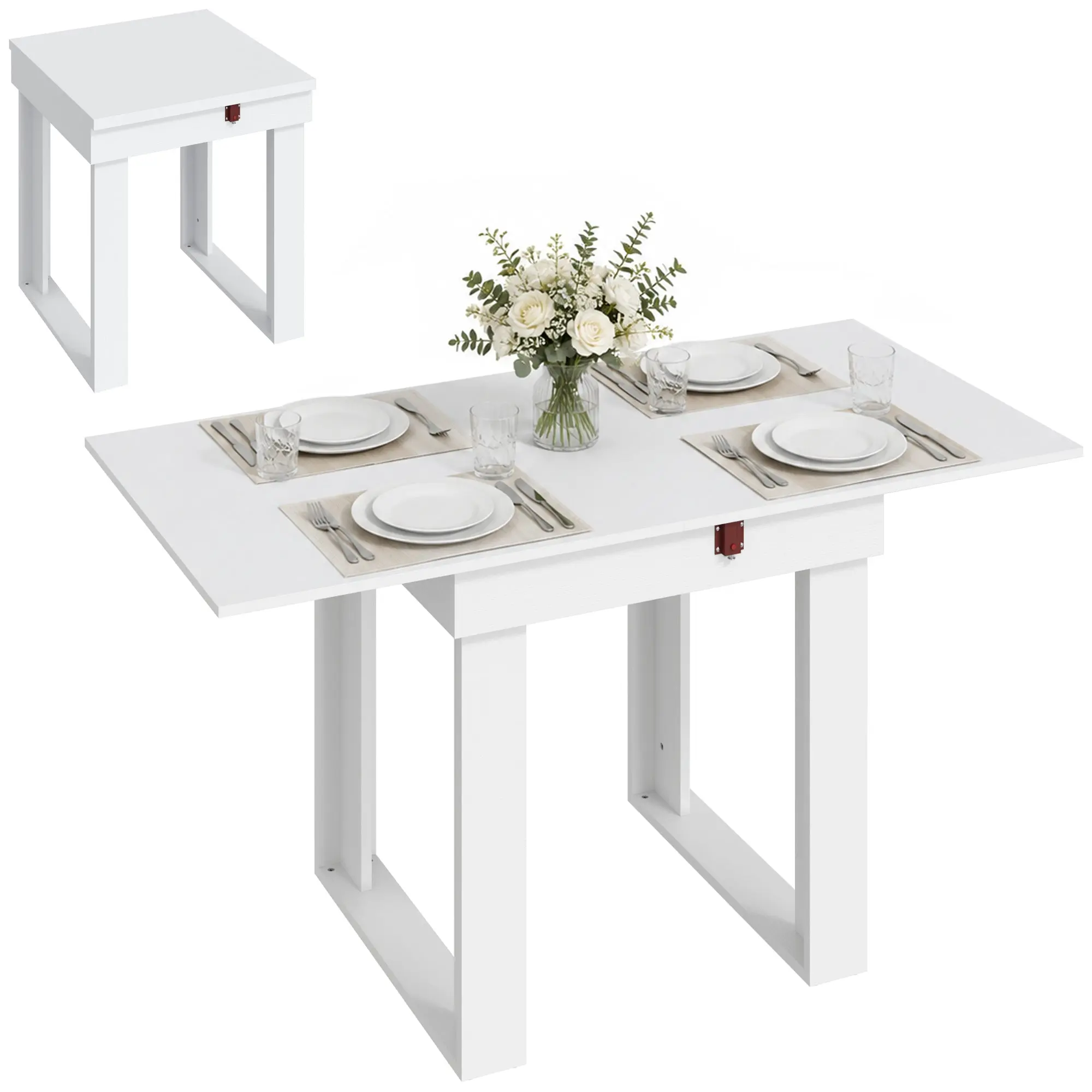 Folding Extendable Dining Table for 4 with Under-Table Storage, 70-140 cm White