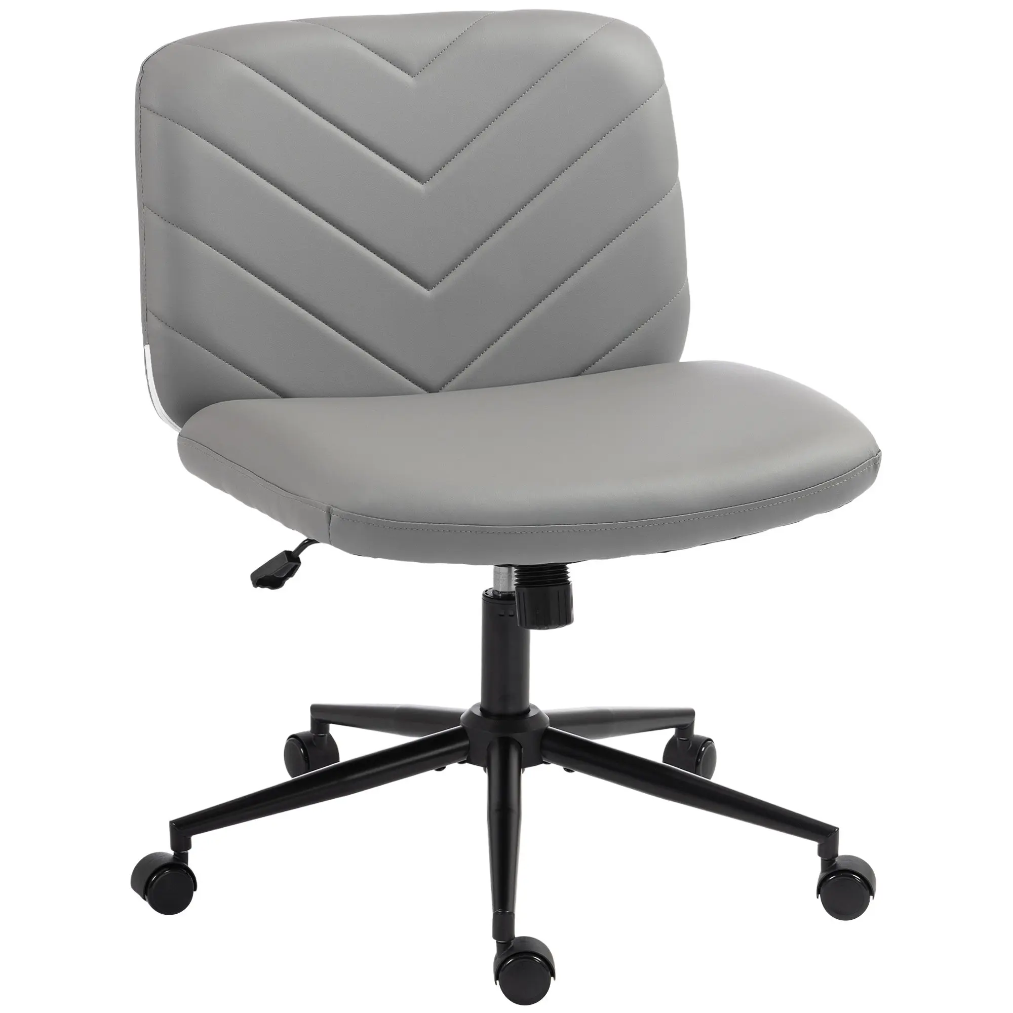 Wide Seat Swivel Office Chair with Wheels and Rocking Function, Adjustable Height, Grey