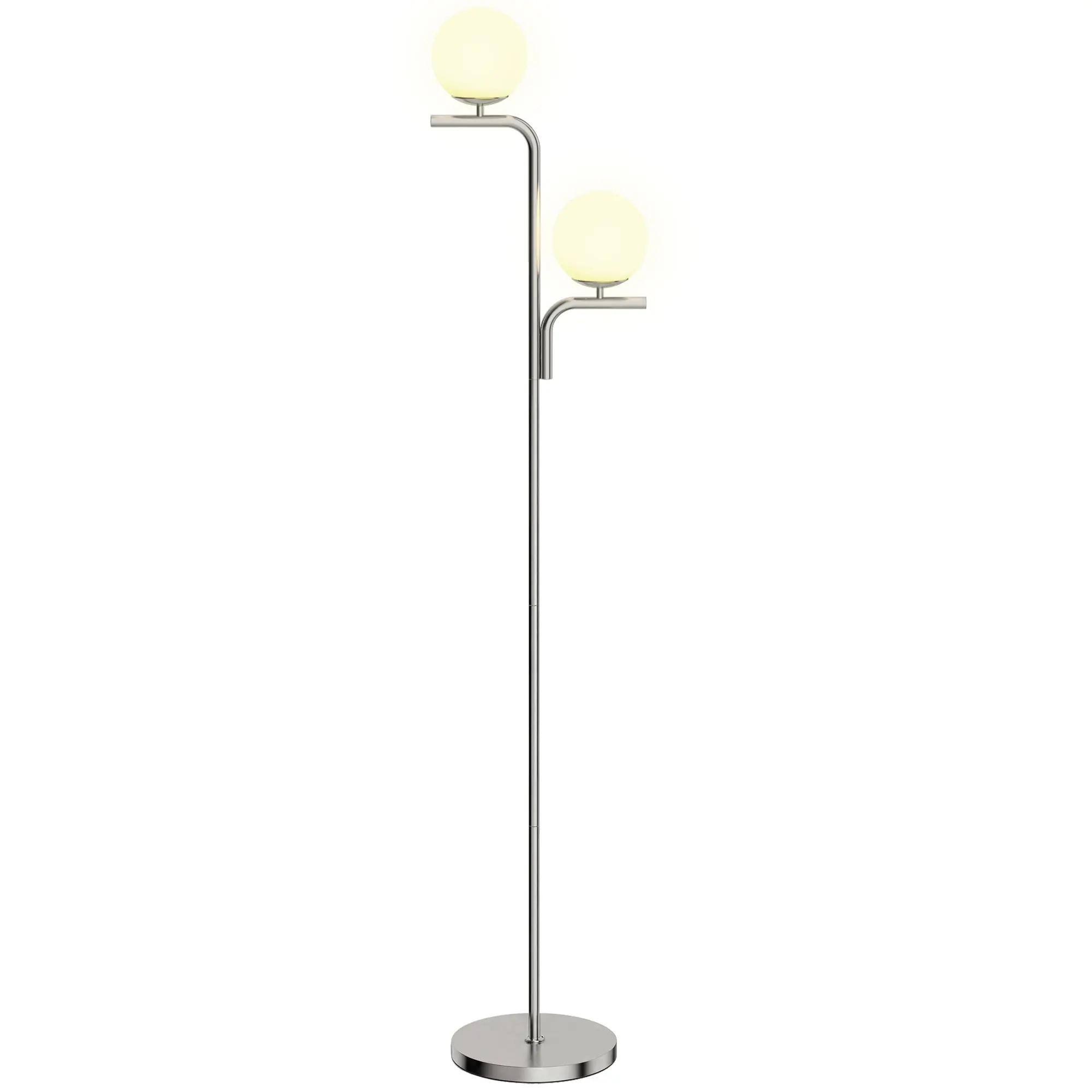 Modern LED Floor Lamp with 3-Color Temperature, Globe Glass Shades & Foot Switch, Silver