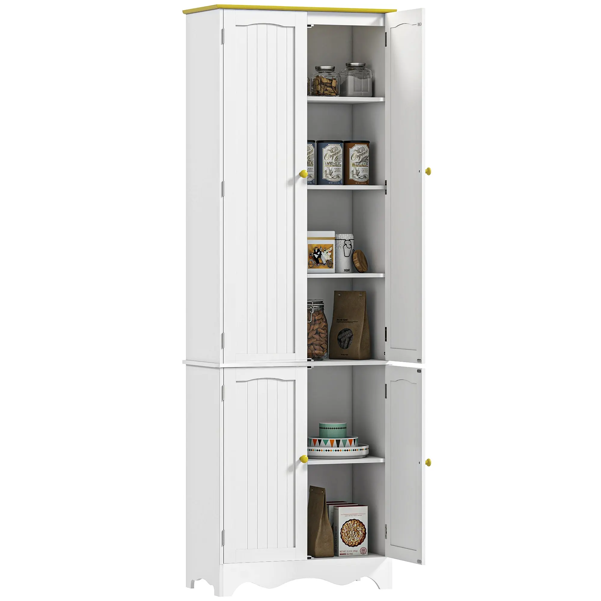 4-Door Freestanding Kitchen Cupboard with 4 Shelves, 183cm, White