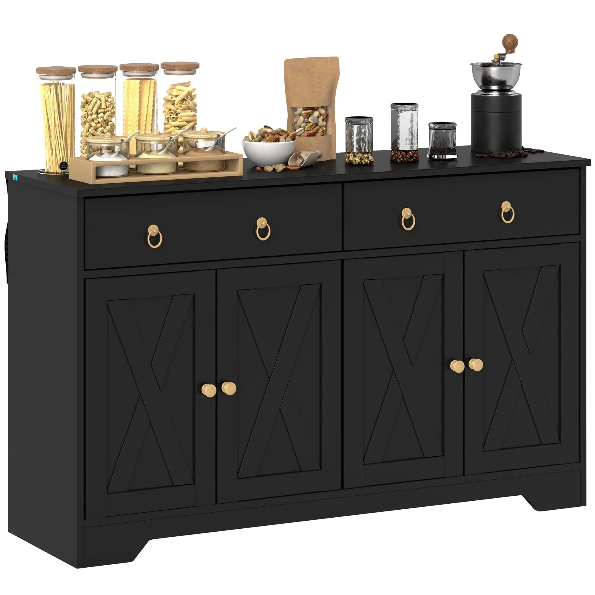 48" Storage Buffet Cabinet, Dining Sideboard Cabinet with Adjustable Shelves, Black