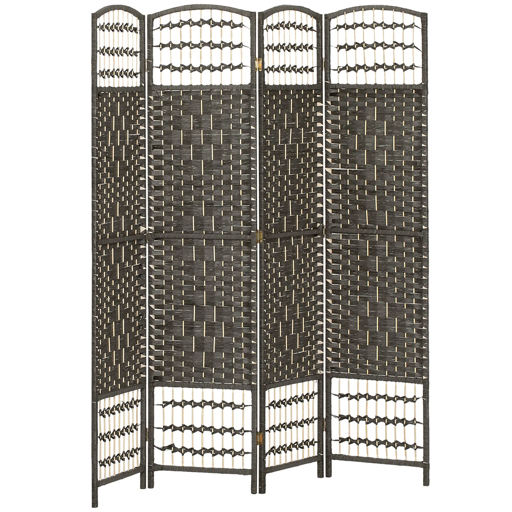 4-Panel Folding Room Divider with Pine Wood Frame for Privacy in Living Room & Office, 160 x 170 cm Dark Grey