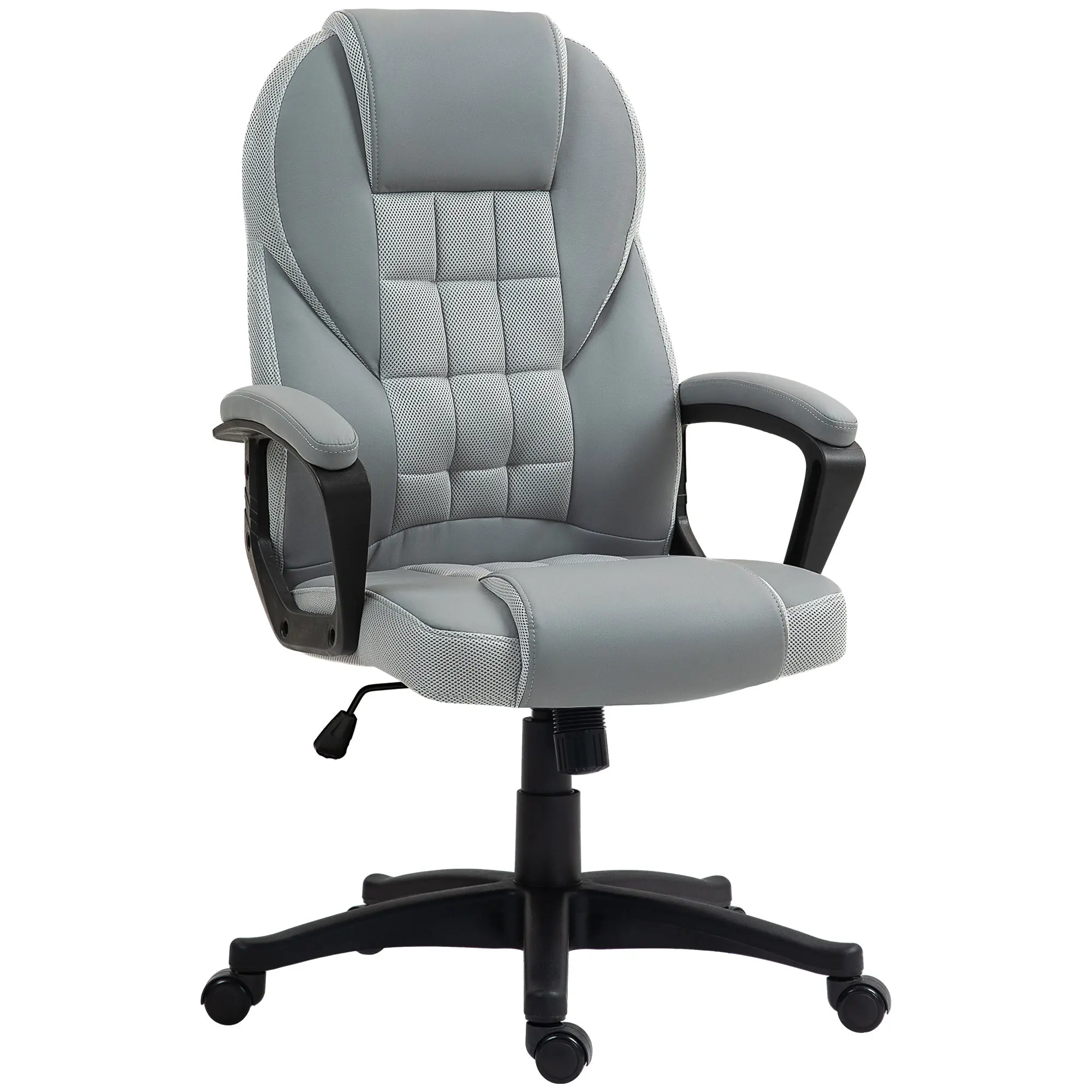 PU Leather Desk Chair, Swivel Computer Chair w/ Adjustable Height and Tilt Function, Grey