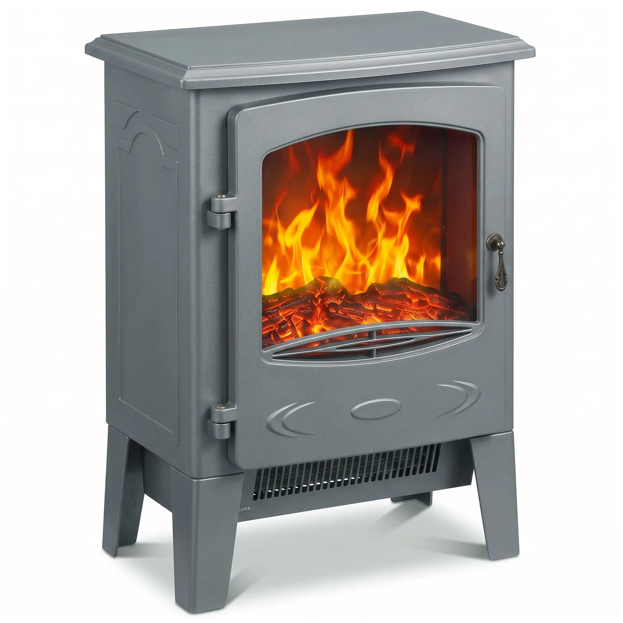 Freestanding Electric Fireplace Stove with LED Flame, 1000W-2000W, Grey
