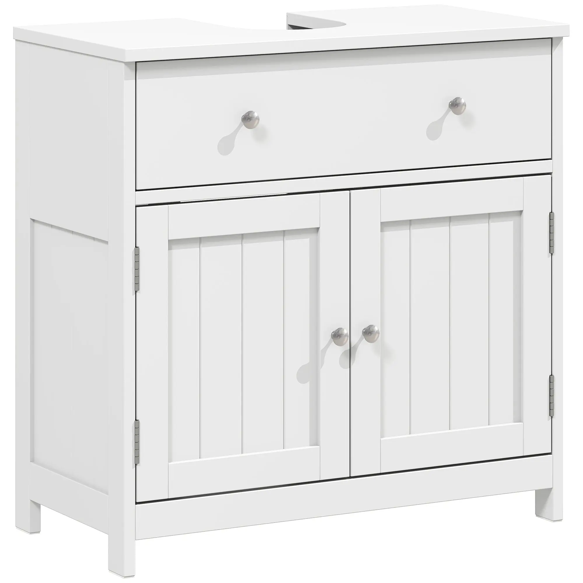 23.6" White Modern Bath Vanity with Drawer & 2 Doors, U-Cutout for Pedestal Sink