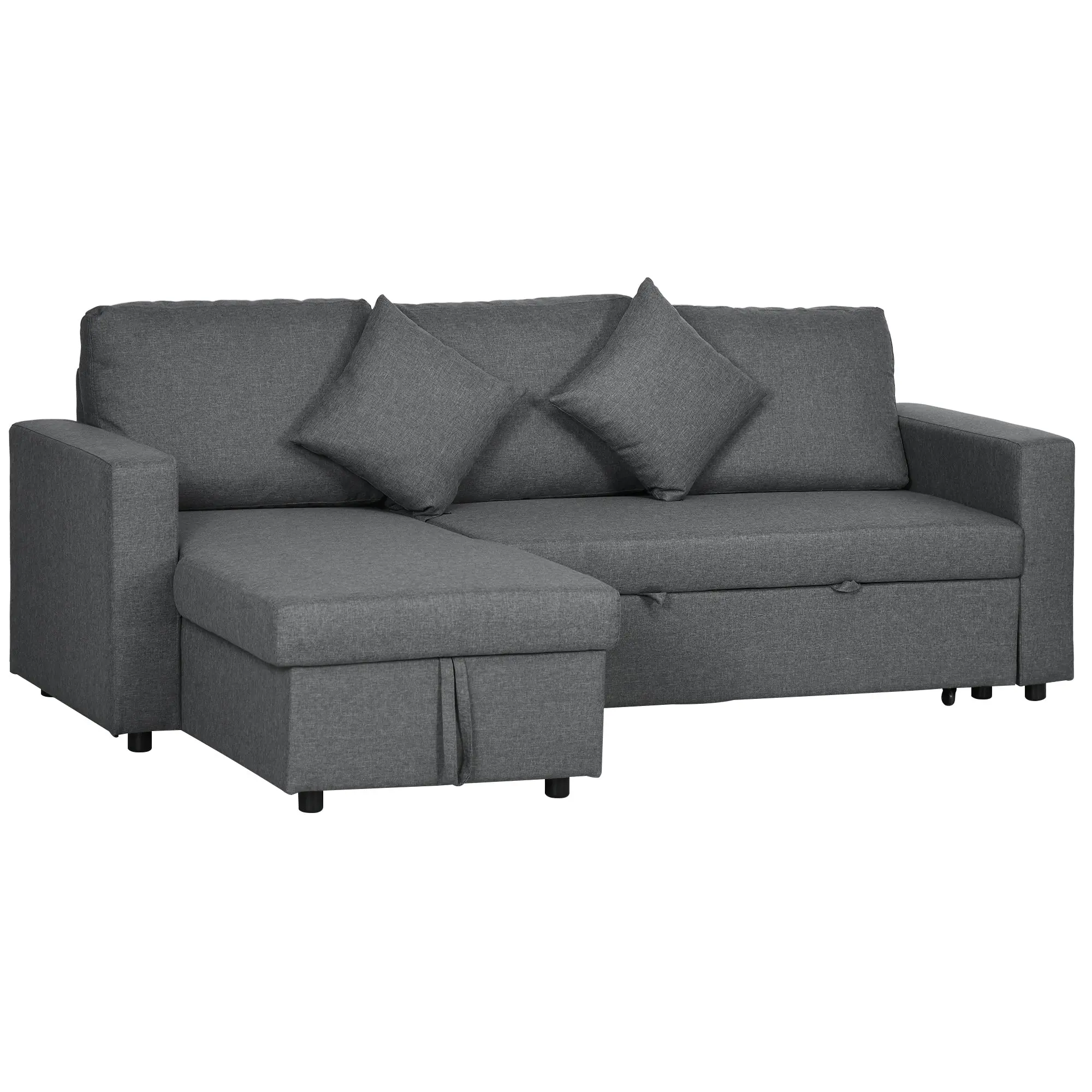 Convertible Corner Sofa Bed with Storage and Reversible Chaise, Dark Grey
