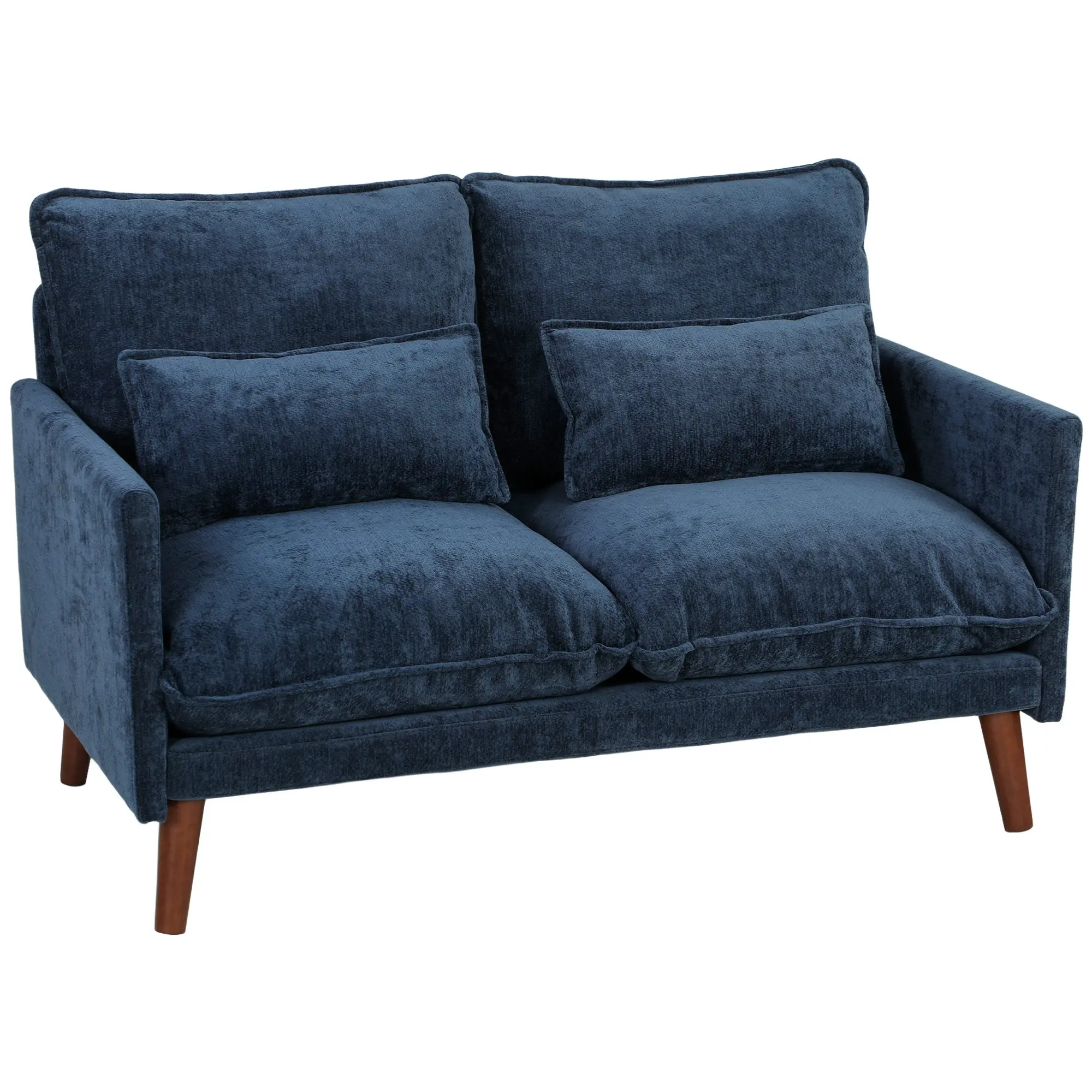 131cm 2-Seater Velvet Loveseat with Spring Cushions, Wide Seat, Wood Legs, Blue