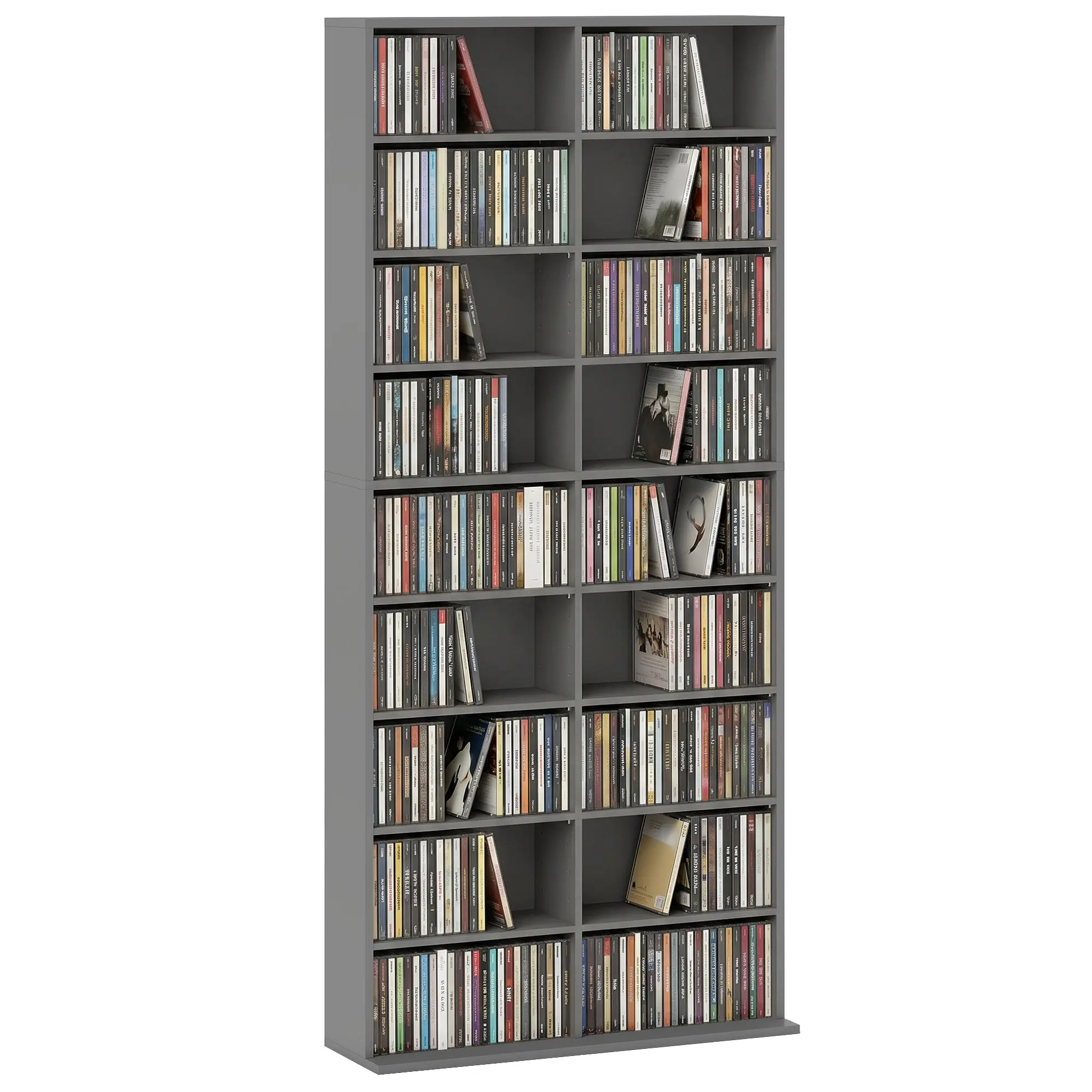 CD & DVD Storage Tower with 18 Compartments and 14 Adjustable Shelves, 640-CD / 360-DVD Capacity, Grey