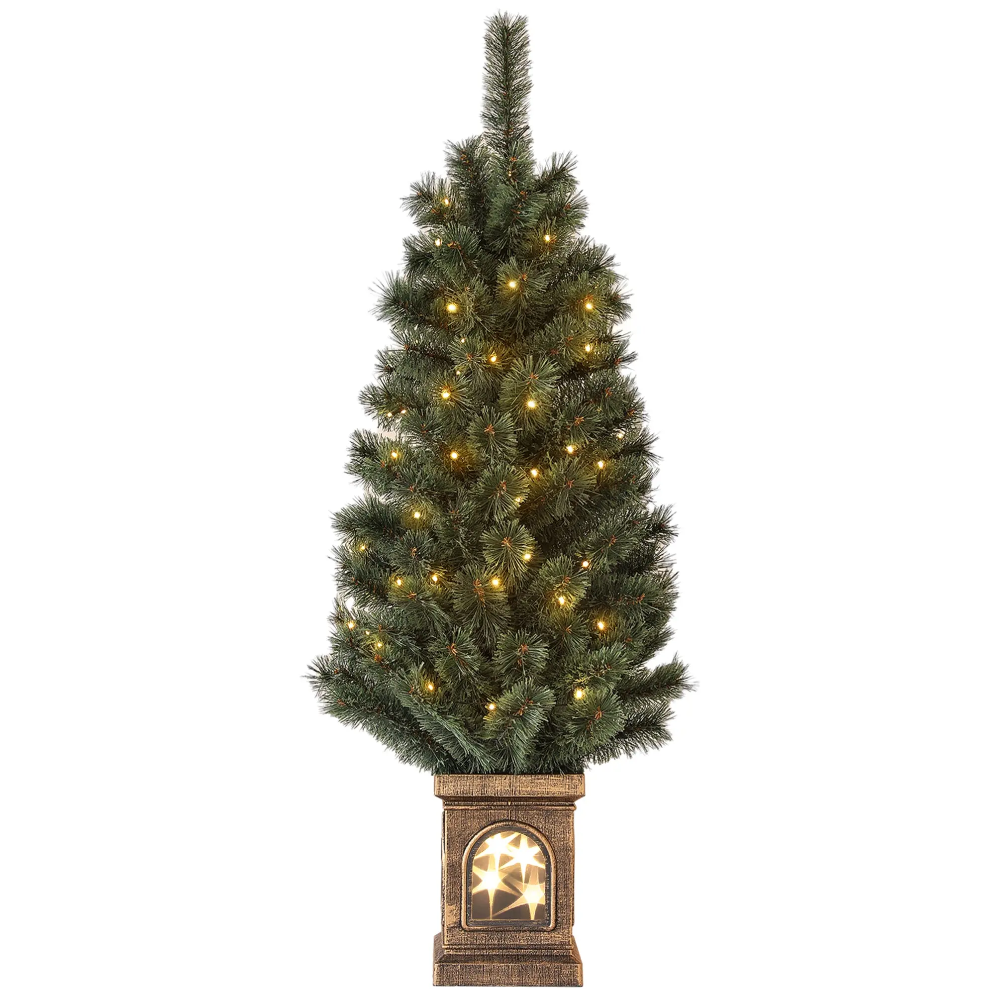 4ft Artificial Christmas Tree with 80 Warm White LEDs, 8 Modes & Remote, Green