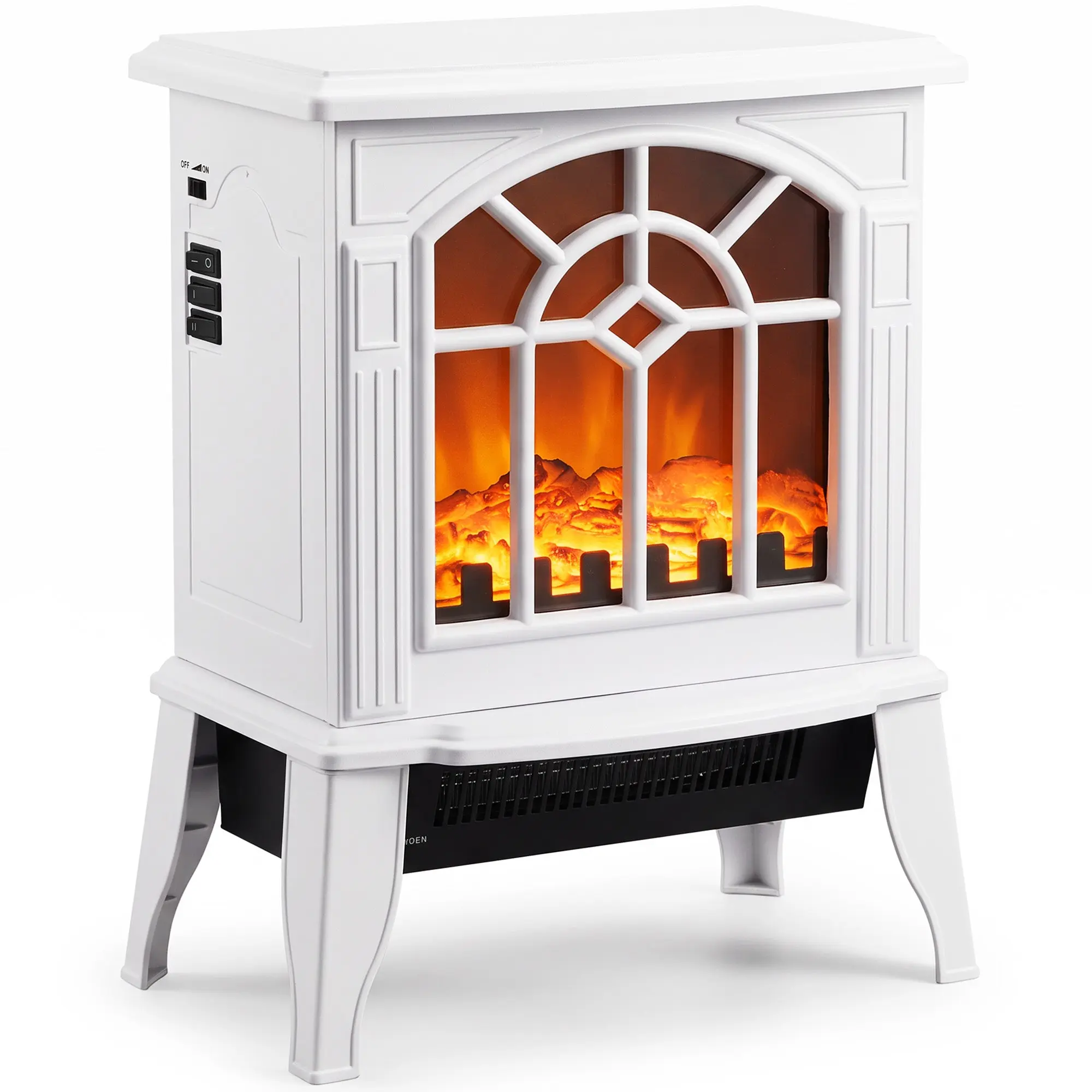 Freestanding Electric Fireplace, Electric Log Burner with LED Flame Effect, Overheating Safety System, 1000W/2000W, White