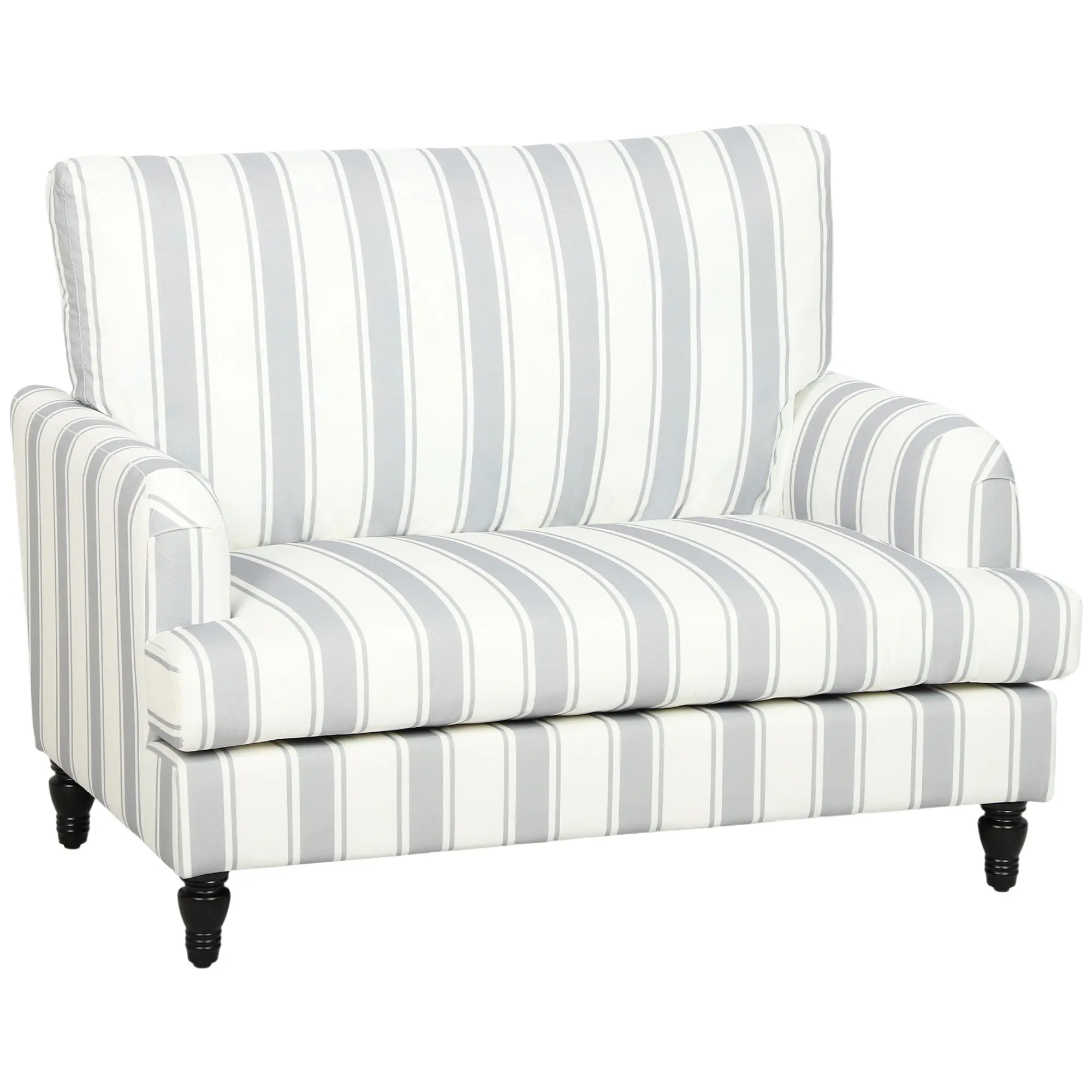 Velvet Accent Chair with Stripes, Turned Legs and Upholstered Wide Seat, Grey