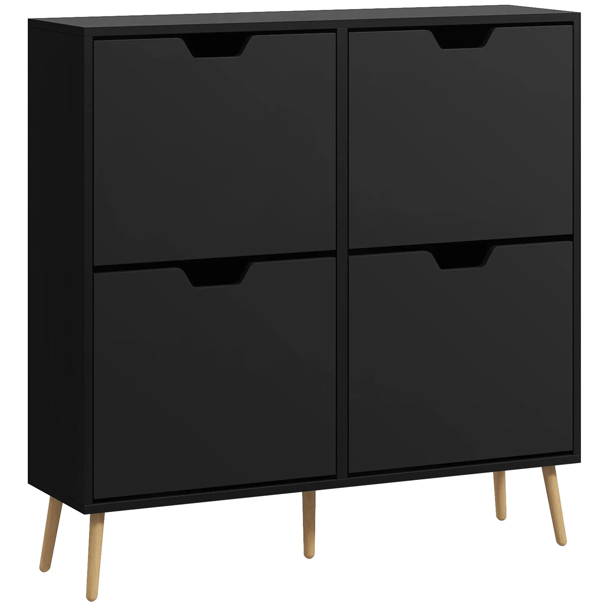 Hallway Shoe Storage Cabinet with 4 Flip Drawers & Adjustable Shelf for 16 Pairs, Black