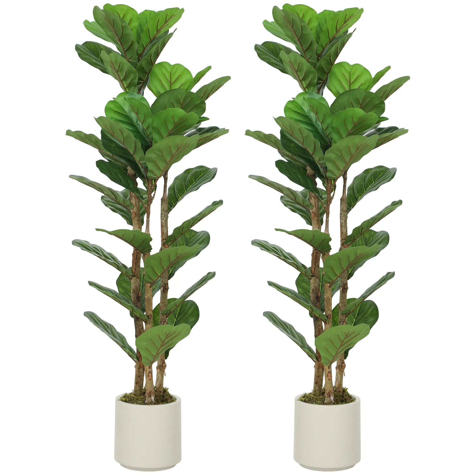 120cm Set of 2 Artificial Fiddle Leaf Fig Trees with Solid Wood Trunks, 45-Leaf Green Decorative Plants in Pots for Living Room or Office