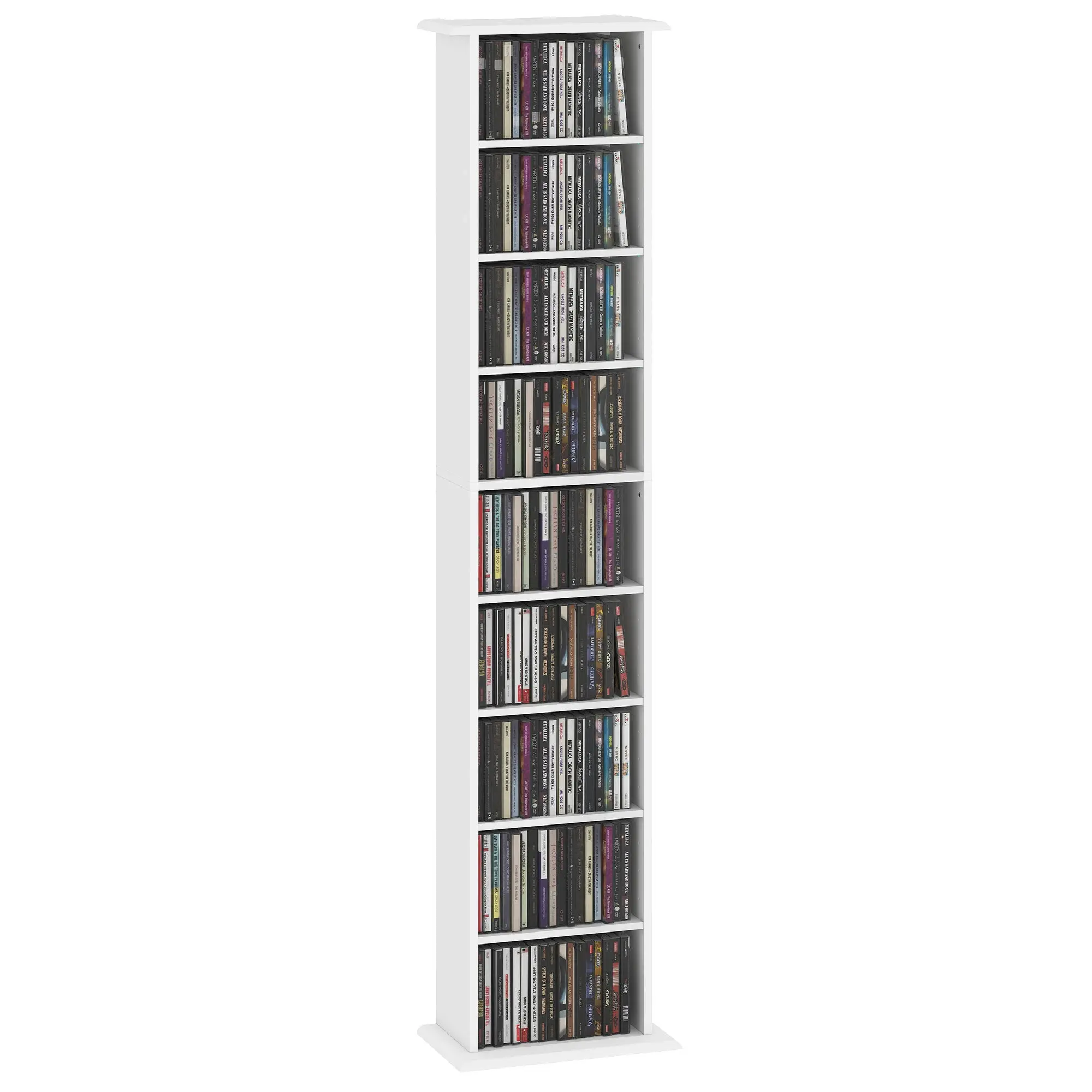9-Tier Slim Storage Cabinet with 7 Adjustable Shelves, Holds 252 CDs, White