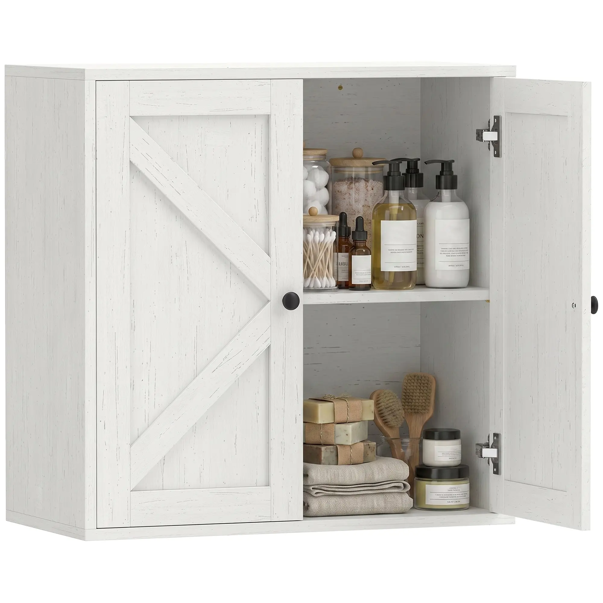 Over-the-Toilet Bathroom Wall Cabinet with 2 Shelves and Barn Doors, White