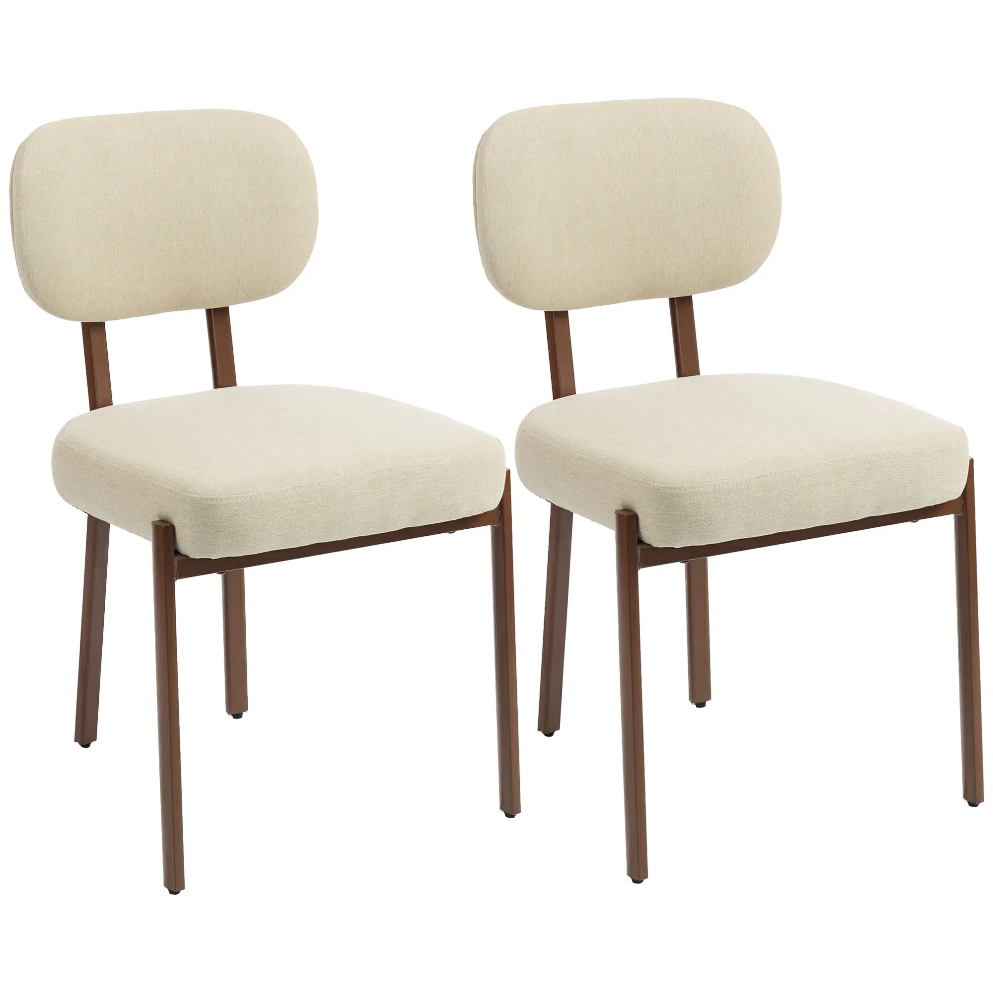 Upholstered Linen Dining Chairs Set of 2 with Metal Legs, Padded Seat, Beige