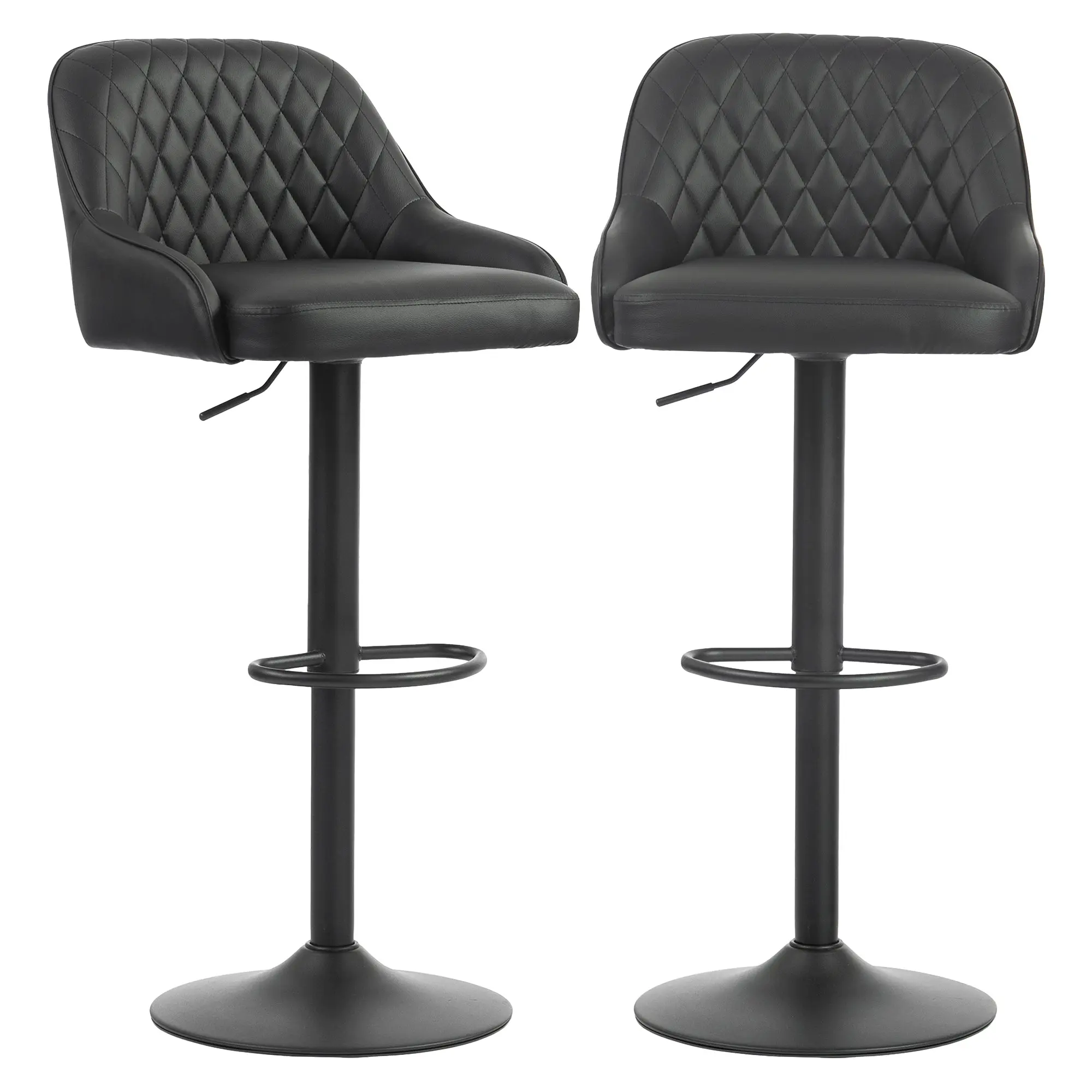 Adjustable Counter Height Swivel Bar Stools Set of 2 with Back & Footrest, Black