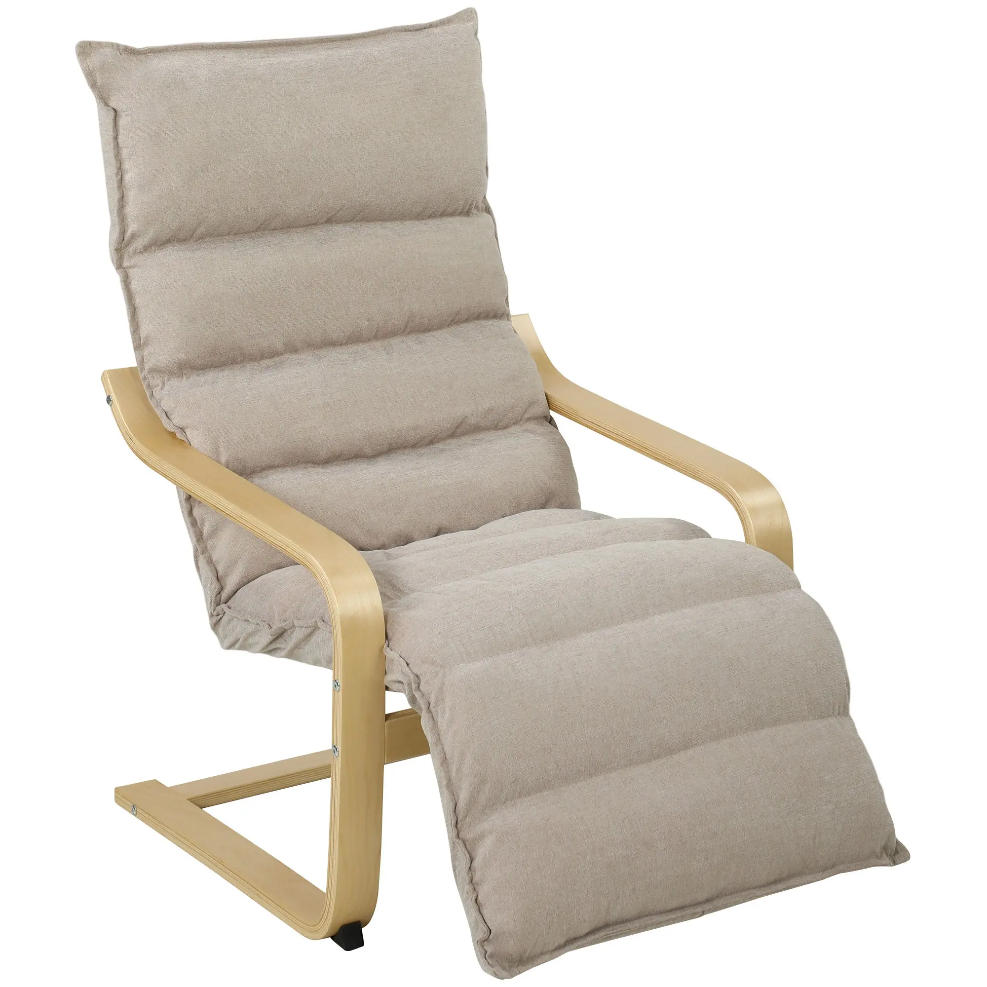 Velvet Armchair with Adjustable Footrest for Living Room & Bedroom, Light Brown