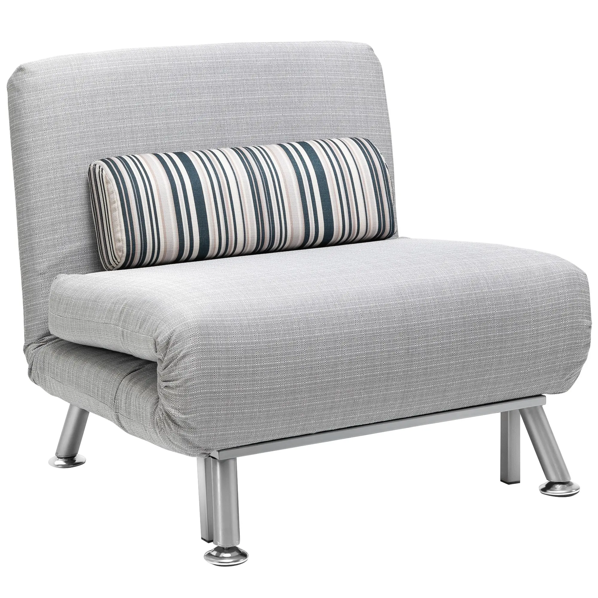 Single Sofa Bed, Foldable Lounge Sleeper Sofa with Adjustable Backrest, Pillow, Light Grey