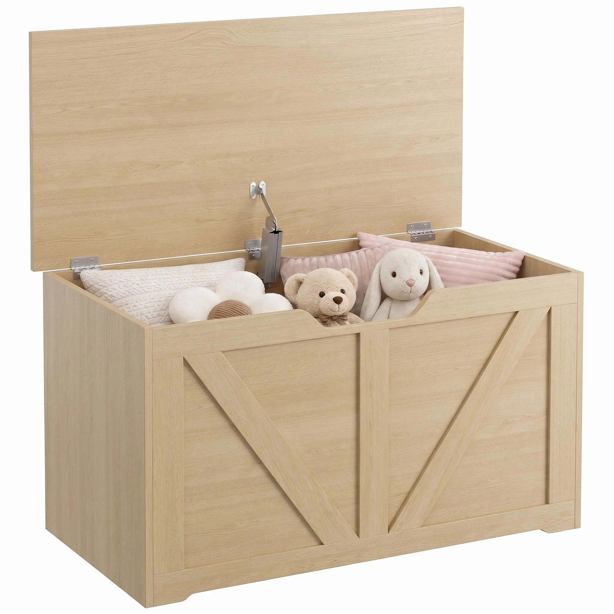 100L Storage Chest with Safety Hinge, Ottoman Bench 80x40x45 cm Nature Wood