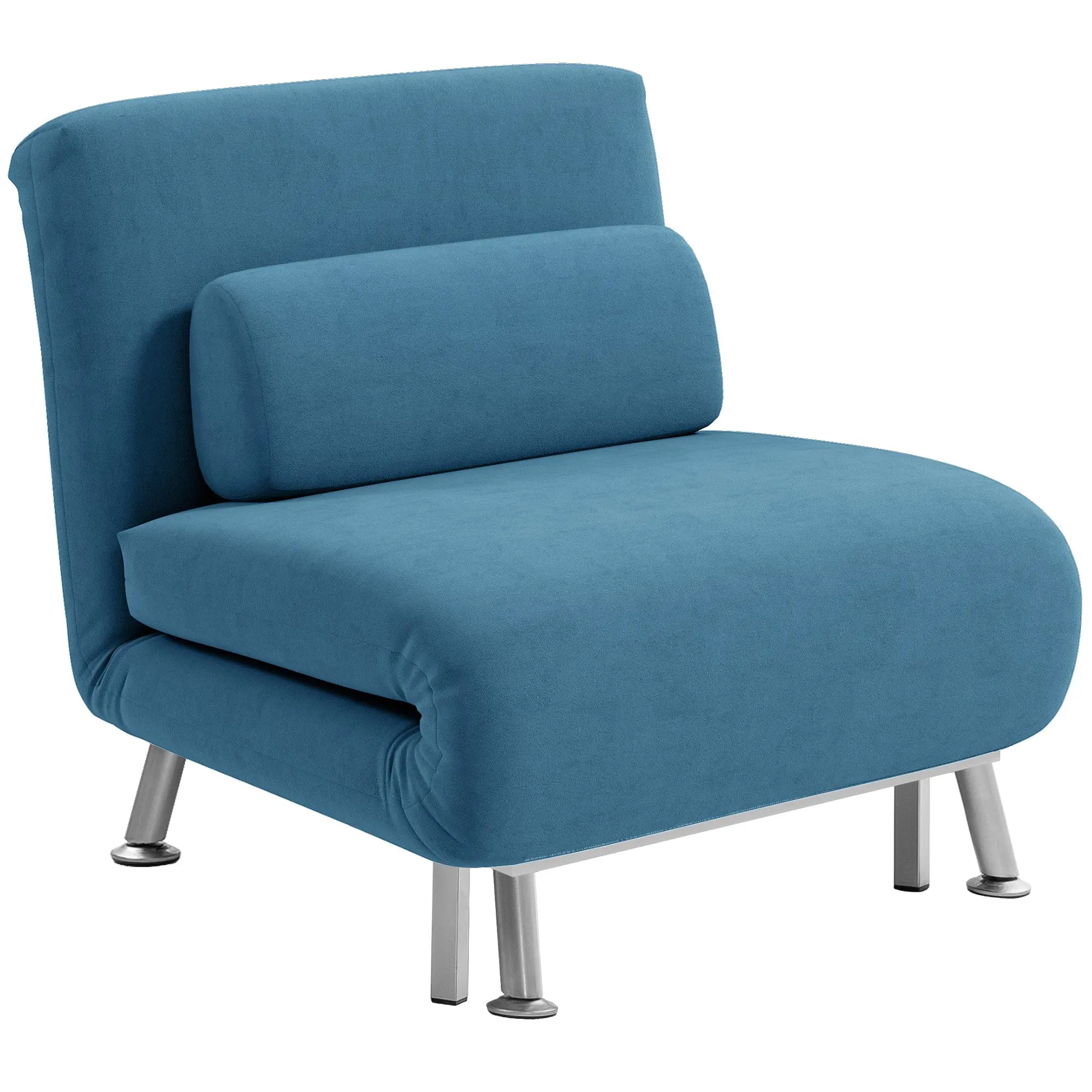 Velvet Single Chair Bed, 3-in-1 Convertible Sleeper Chair with Adjustable Backrest, Blue